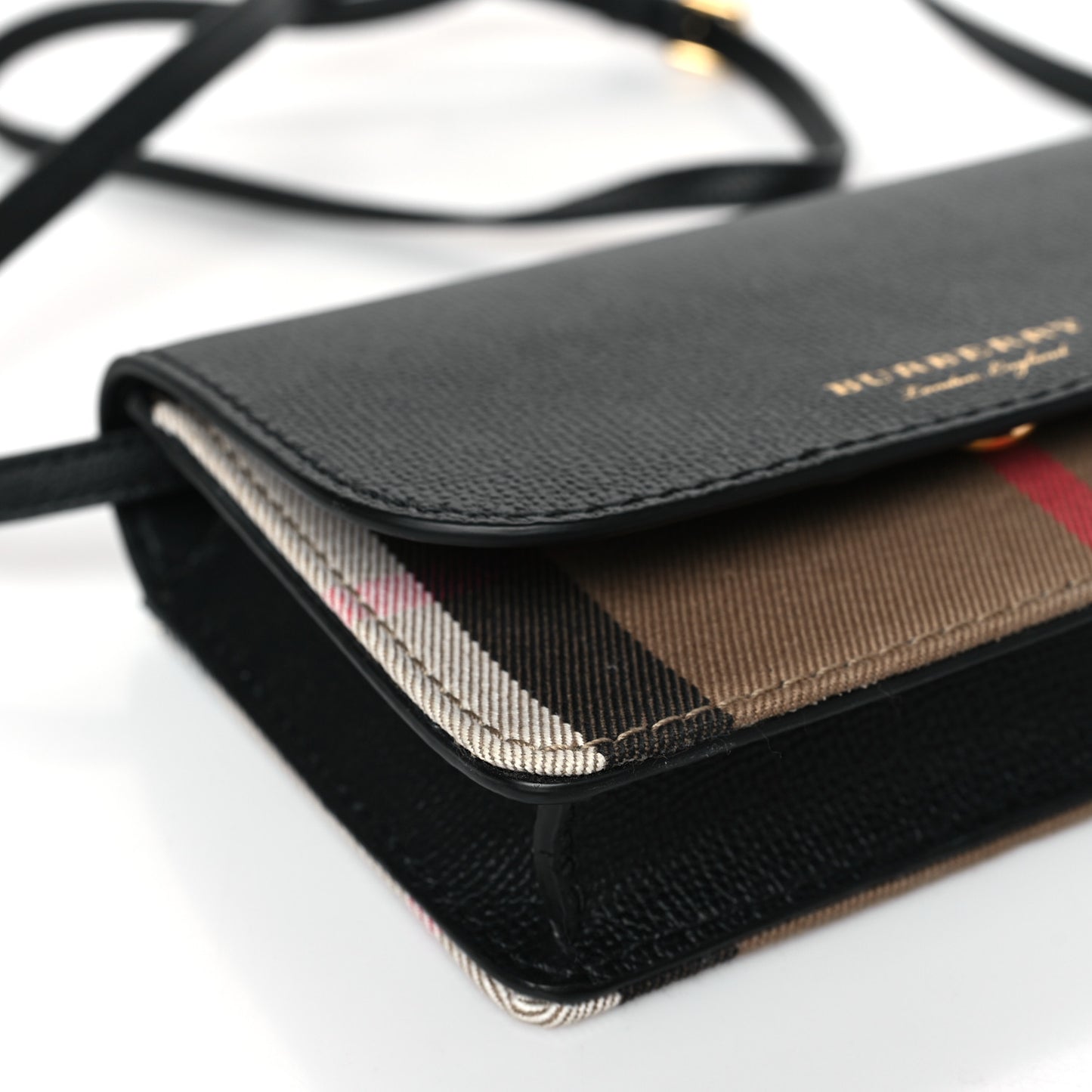 Grained Calfskin House Check Tartan Mix Hampshire Wallet On Chain Black