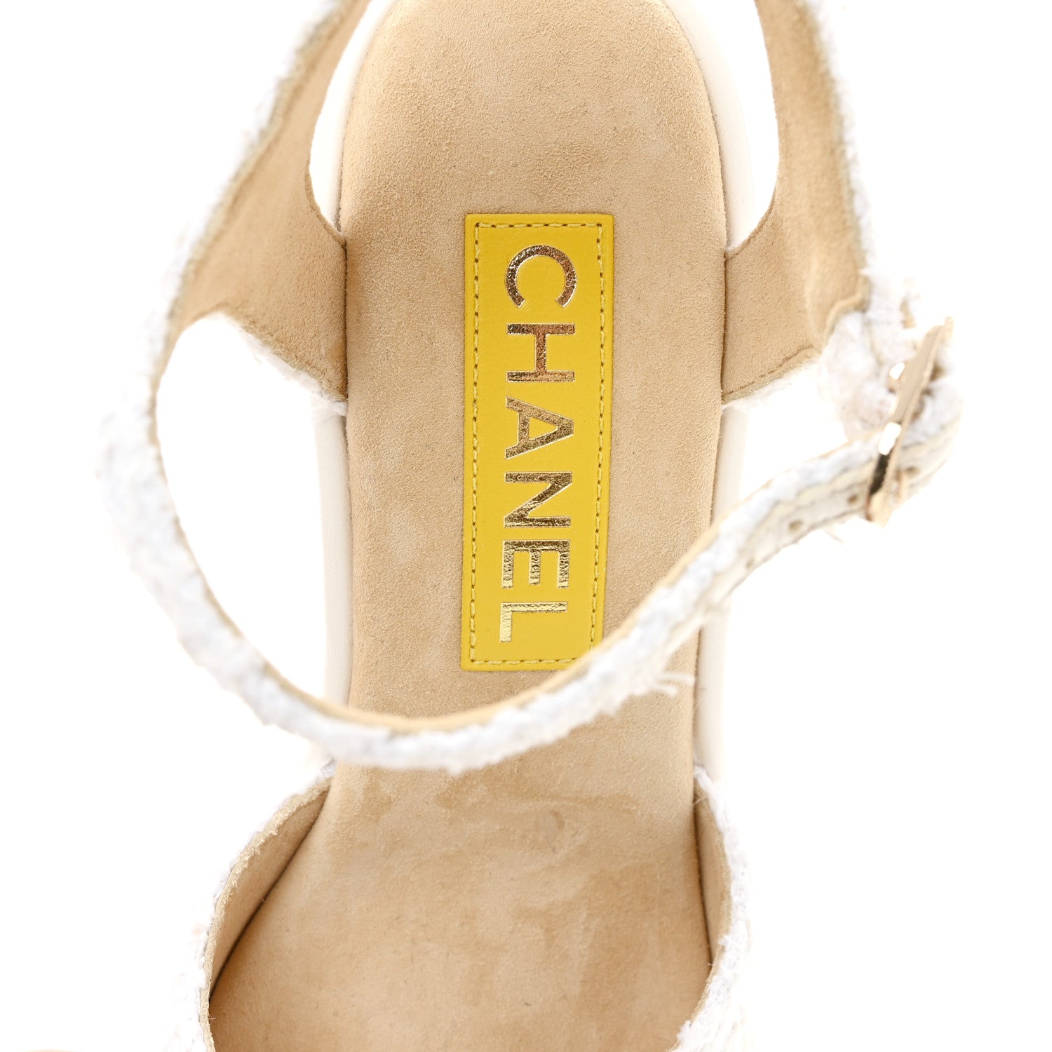Chanel Tweed Cork CC Wedge Sandals 36.5 White 7 of 10