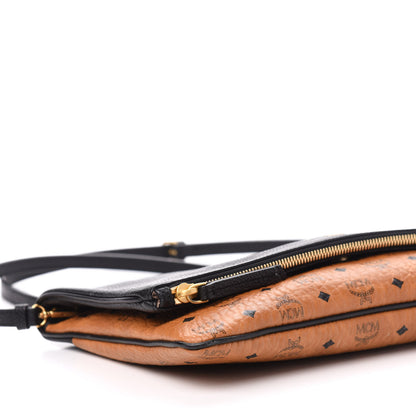 MCM Visetos Corina Foldover Crossbody Bag Cognac Black 8 of 10