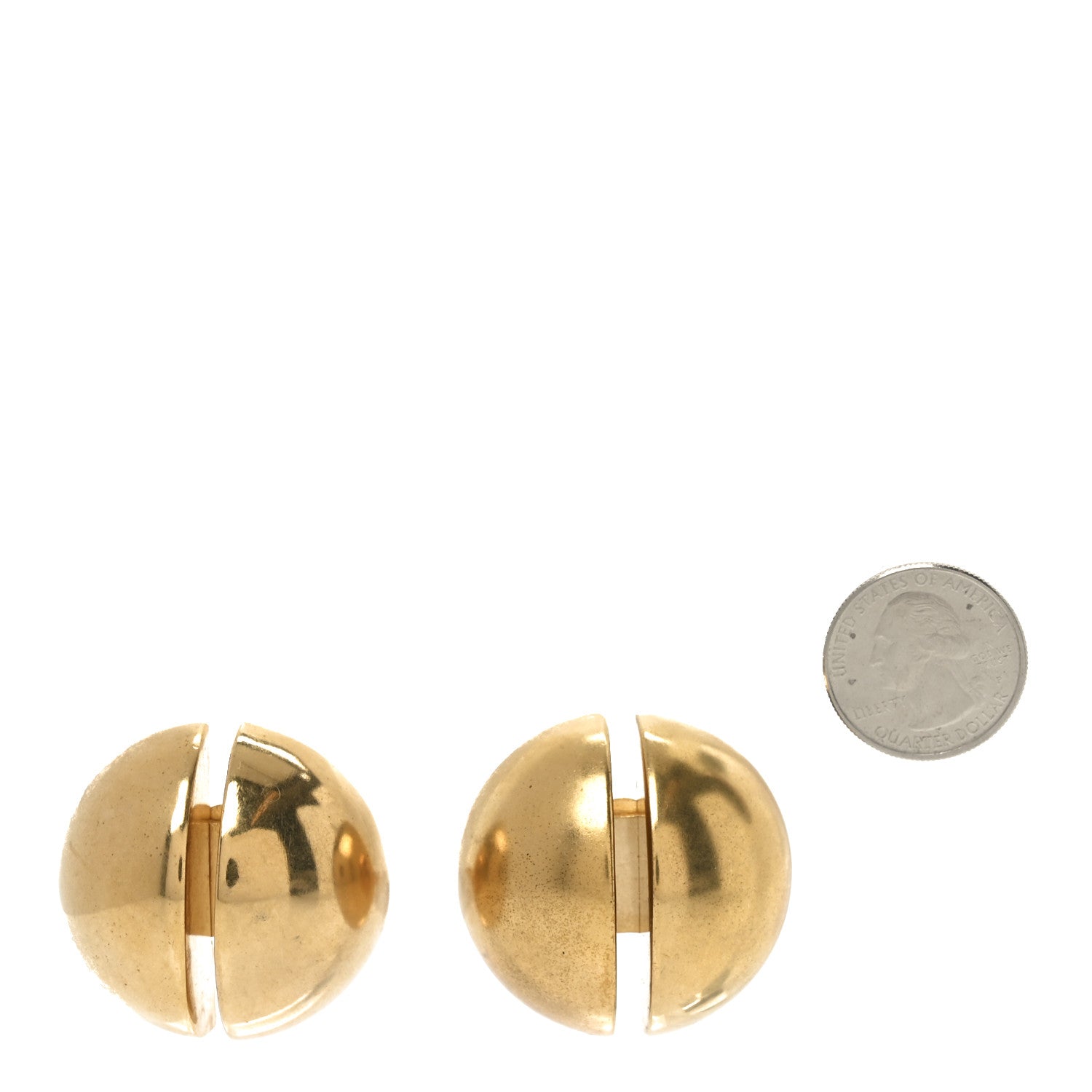 Saint Laurent Brass Double Half Ball Clip On Earrings Gold 2 of 4