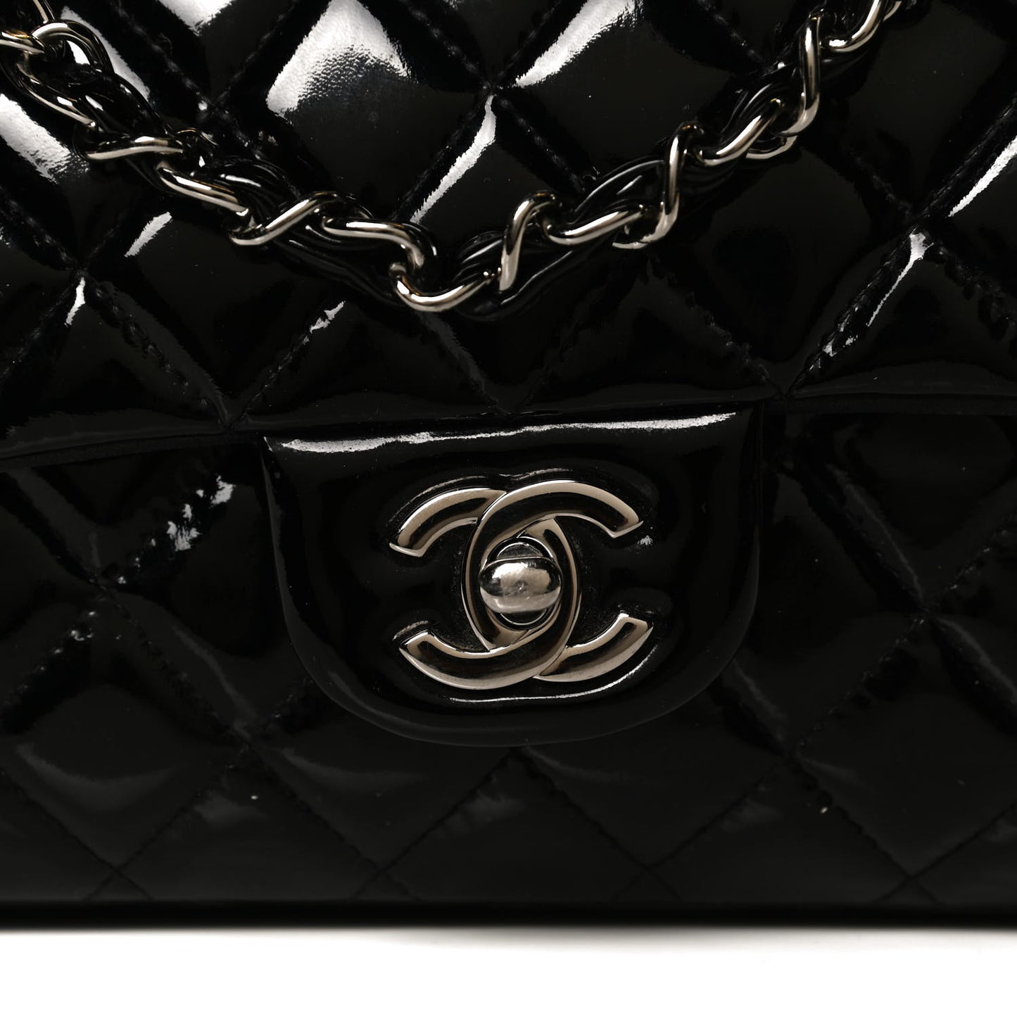 Patent Quilted Medium Double Flap Black