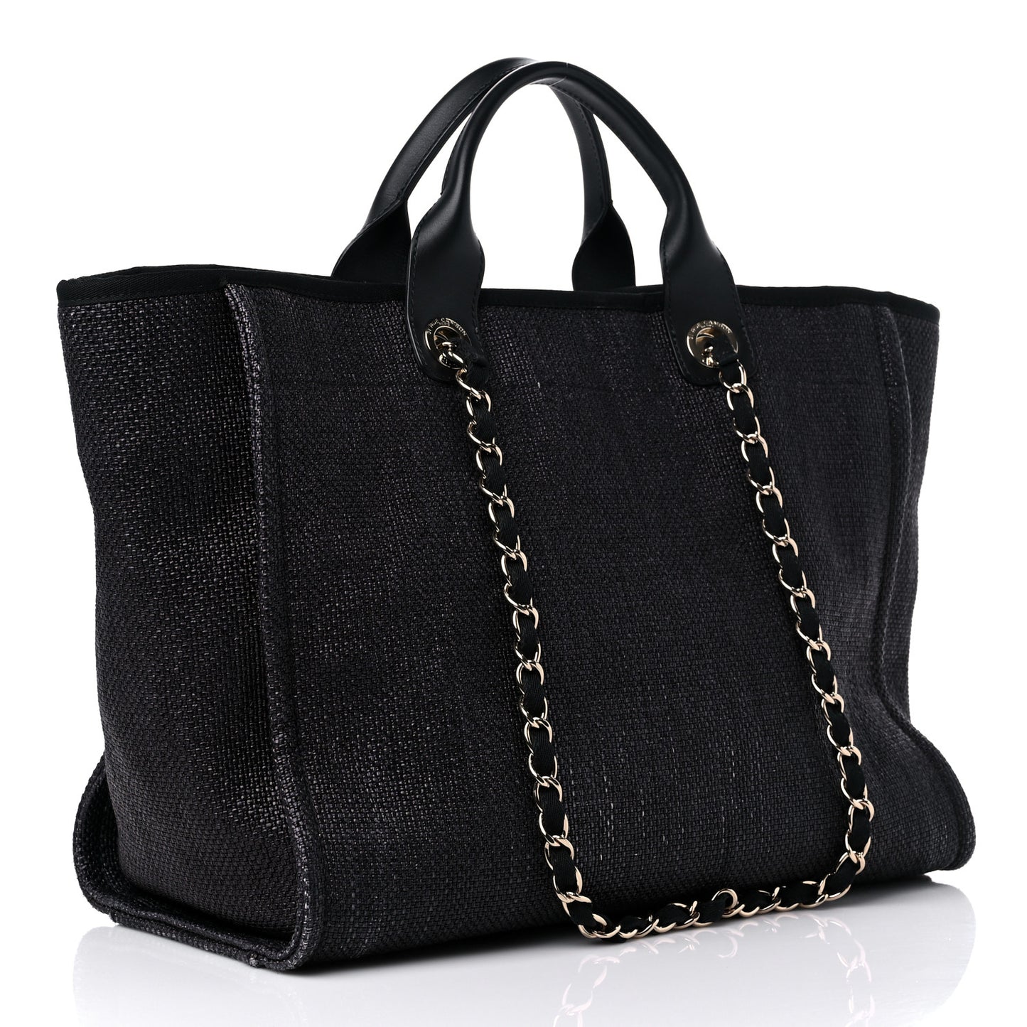 Woven Straw Raffia Medium Deauville Tote Black