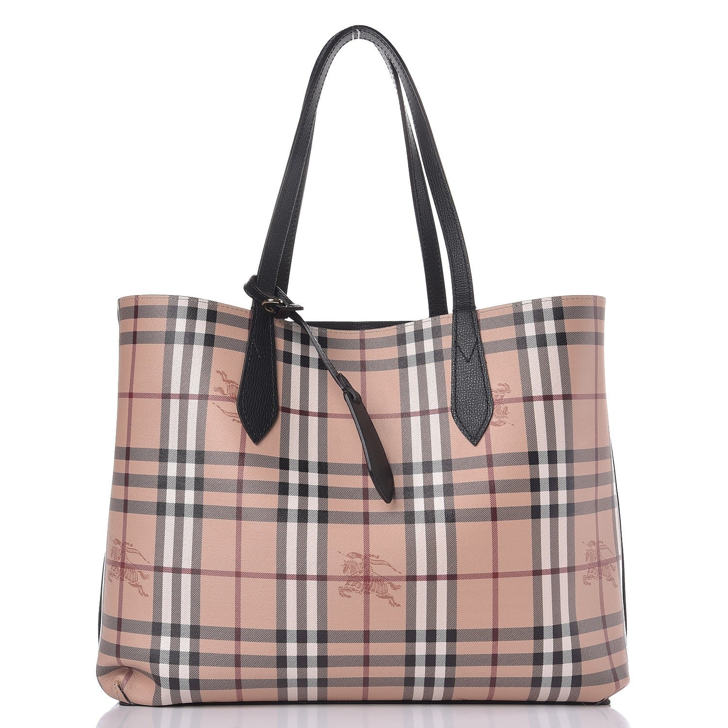 Burberry Grainy Calfskin Haymarket Check Medium Reversible Tote Black 3 of 11