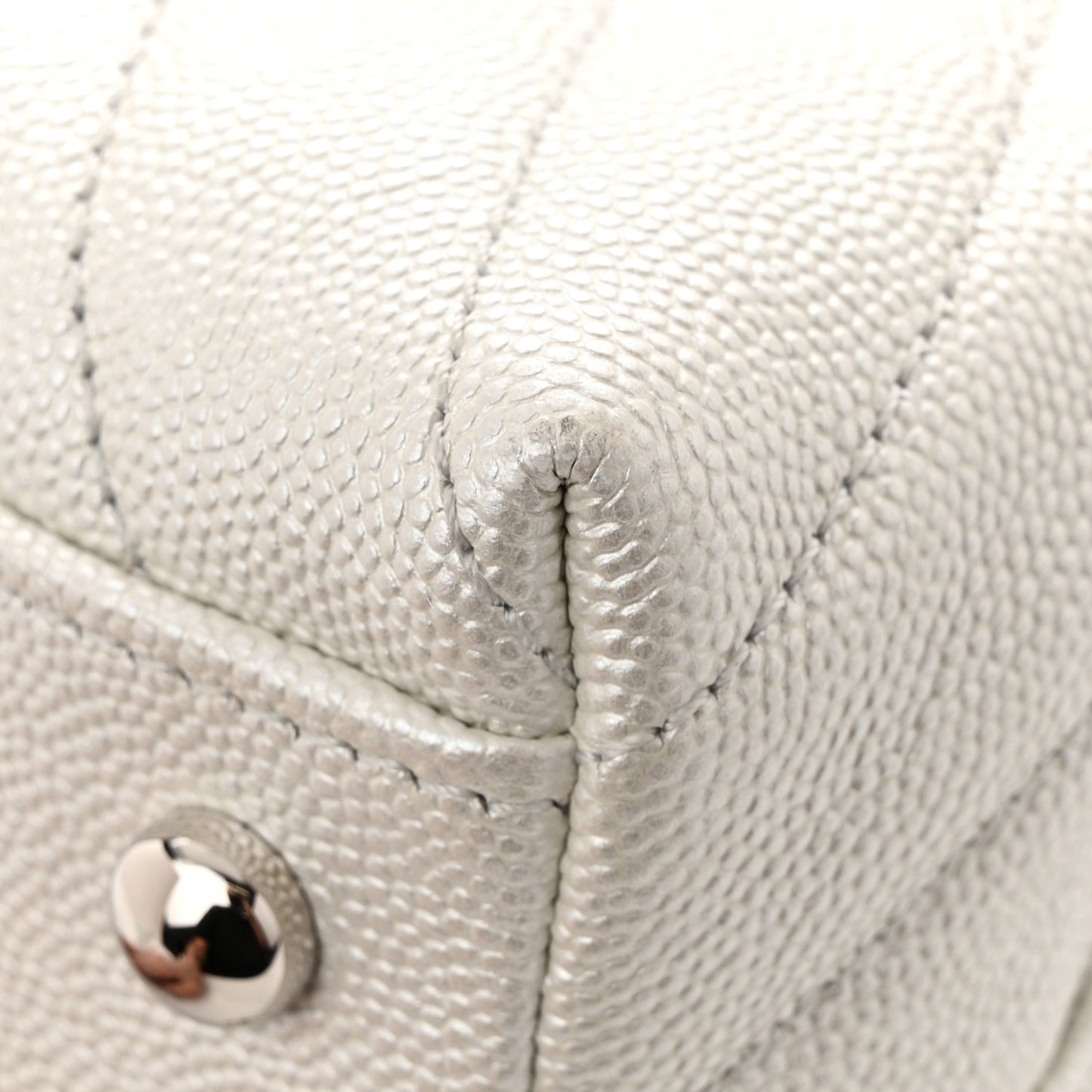 Iridescent Caviar Chevron Quilted Mini Coco Handle Flap White