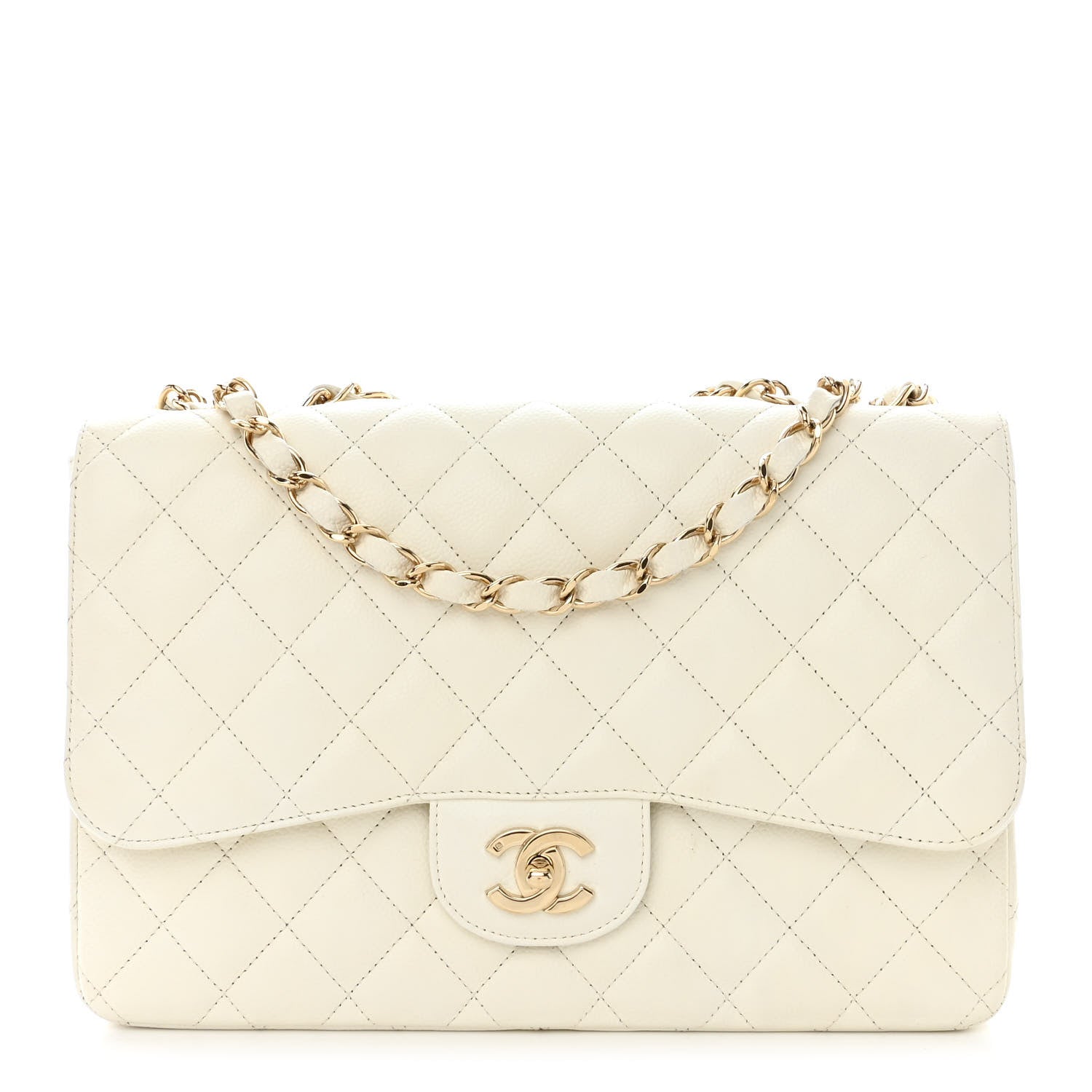 Chanel Caviar Quilted Jumbo Single Flap White 1 of 10