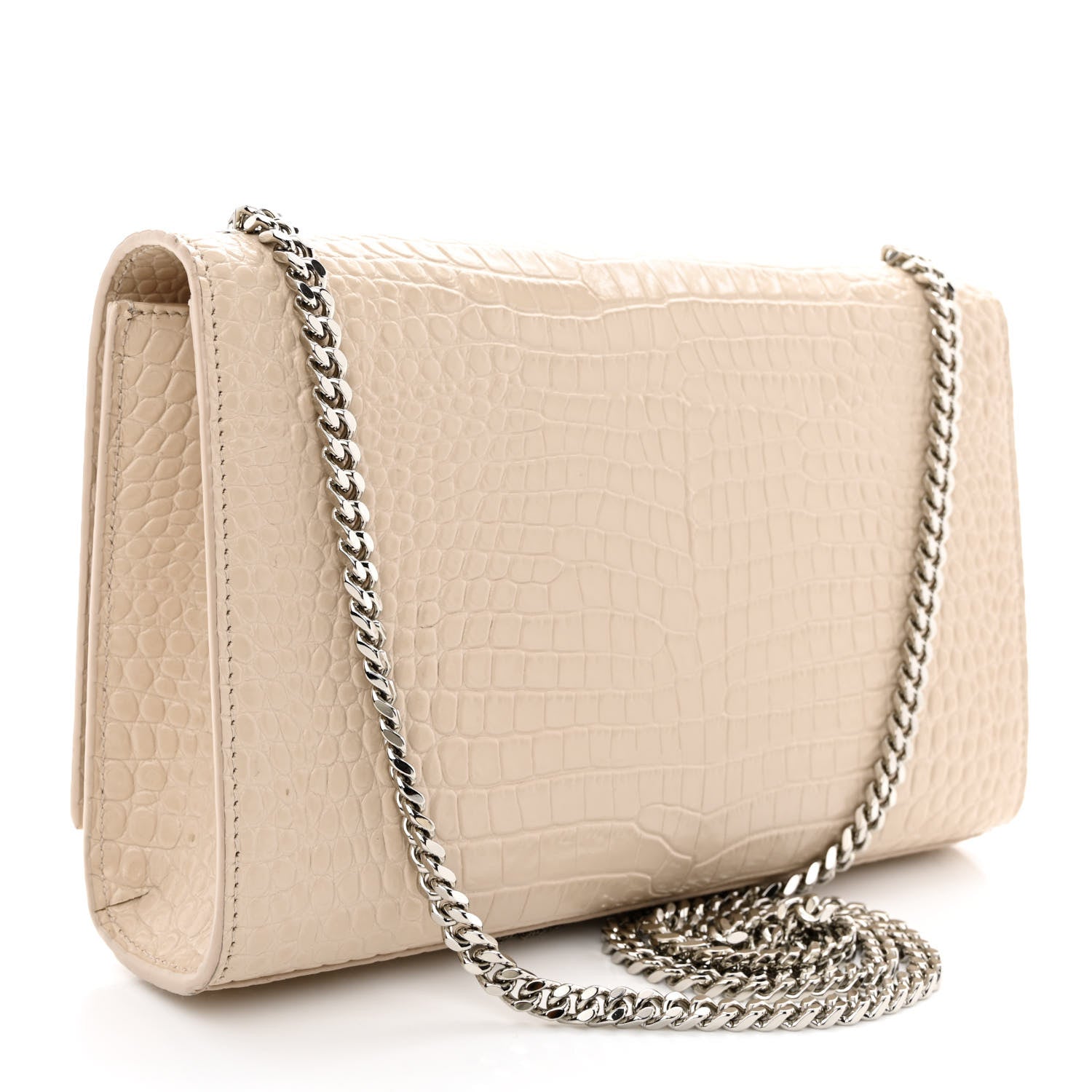 Saint Laurent Calfskin Crocodile Embossed Medium Classic Monogram Kate Tassel Satchel Nude Powder 3 of 12
