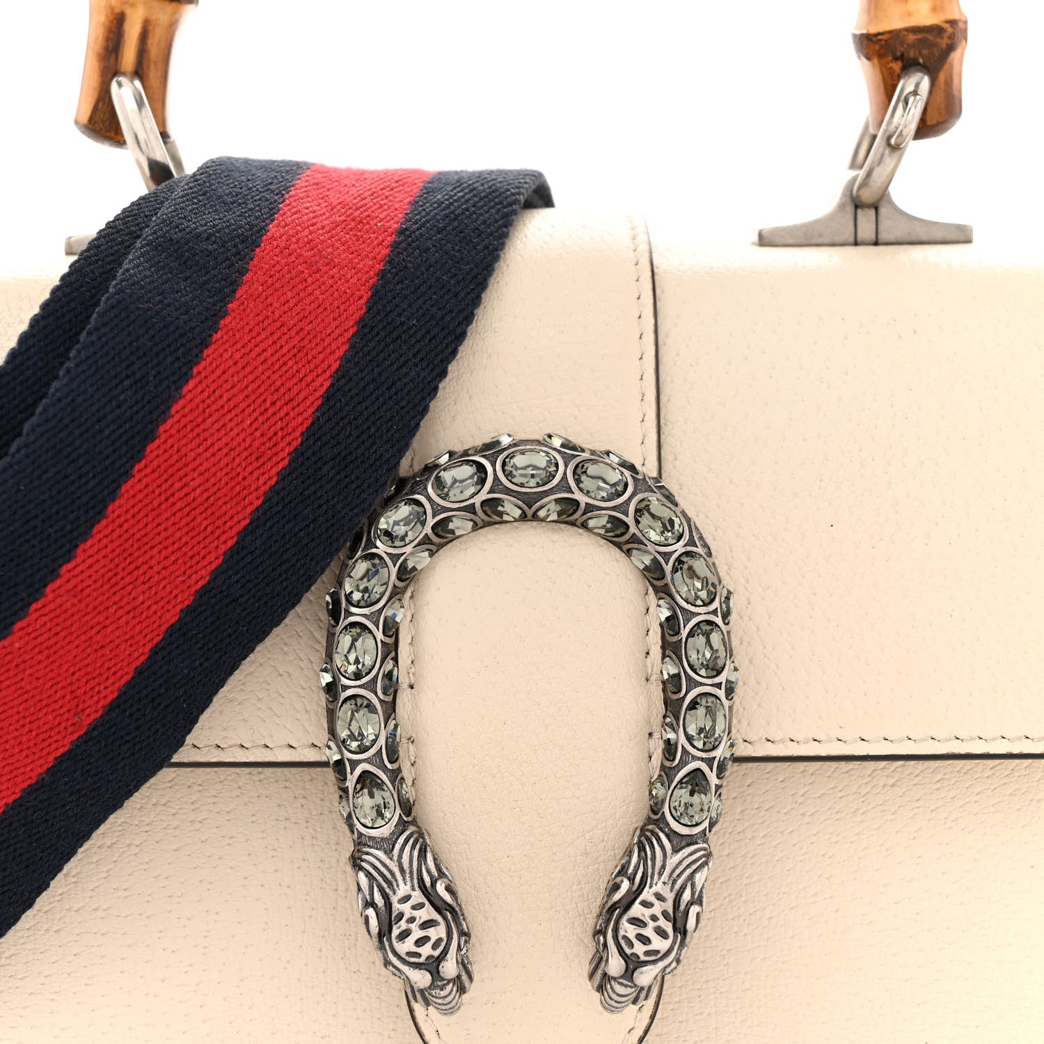 Gucci Textured Calfskin Crystal Bamboo Web Mini Dionysus Top Handle Bag Mystic White 8 of 21