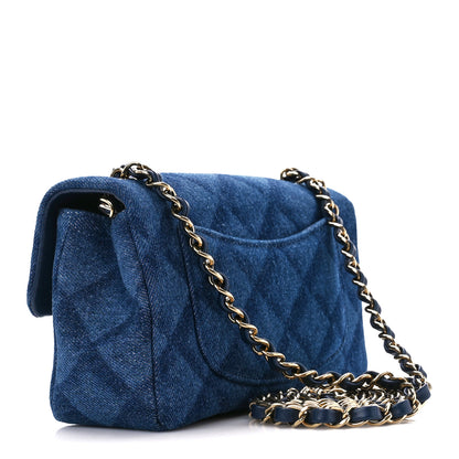 Chanel Printed Denim Quilted Mini Rectangular Flap Dark Blue 3 of 12
