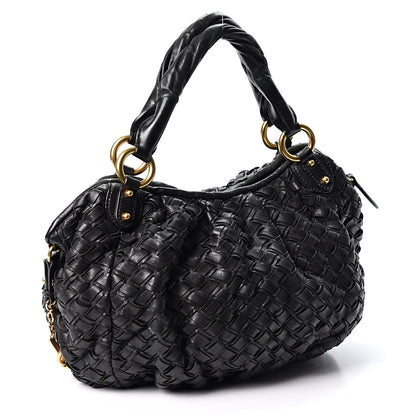 Miu Miu Nappa Woven Top Handle Satchel Black 2 of 8