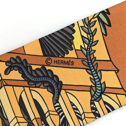 Hermes Silk Animapolis Twilly Ocre Bleu Vert 3 of 4