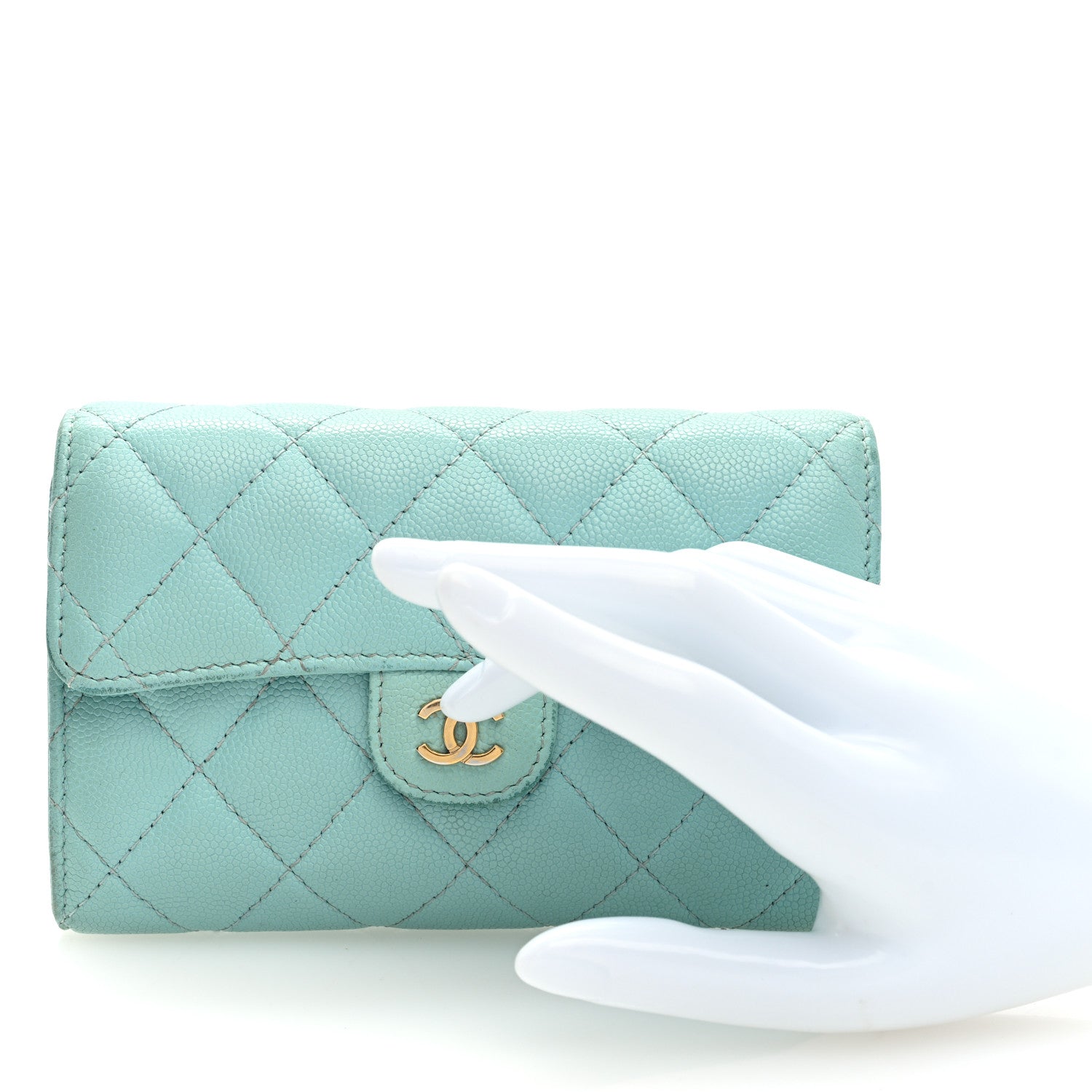 Chanel Caviar Quilted Medium Flap Wallet Light Blue 2 of 8