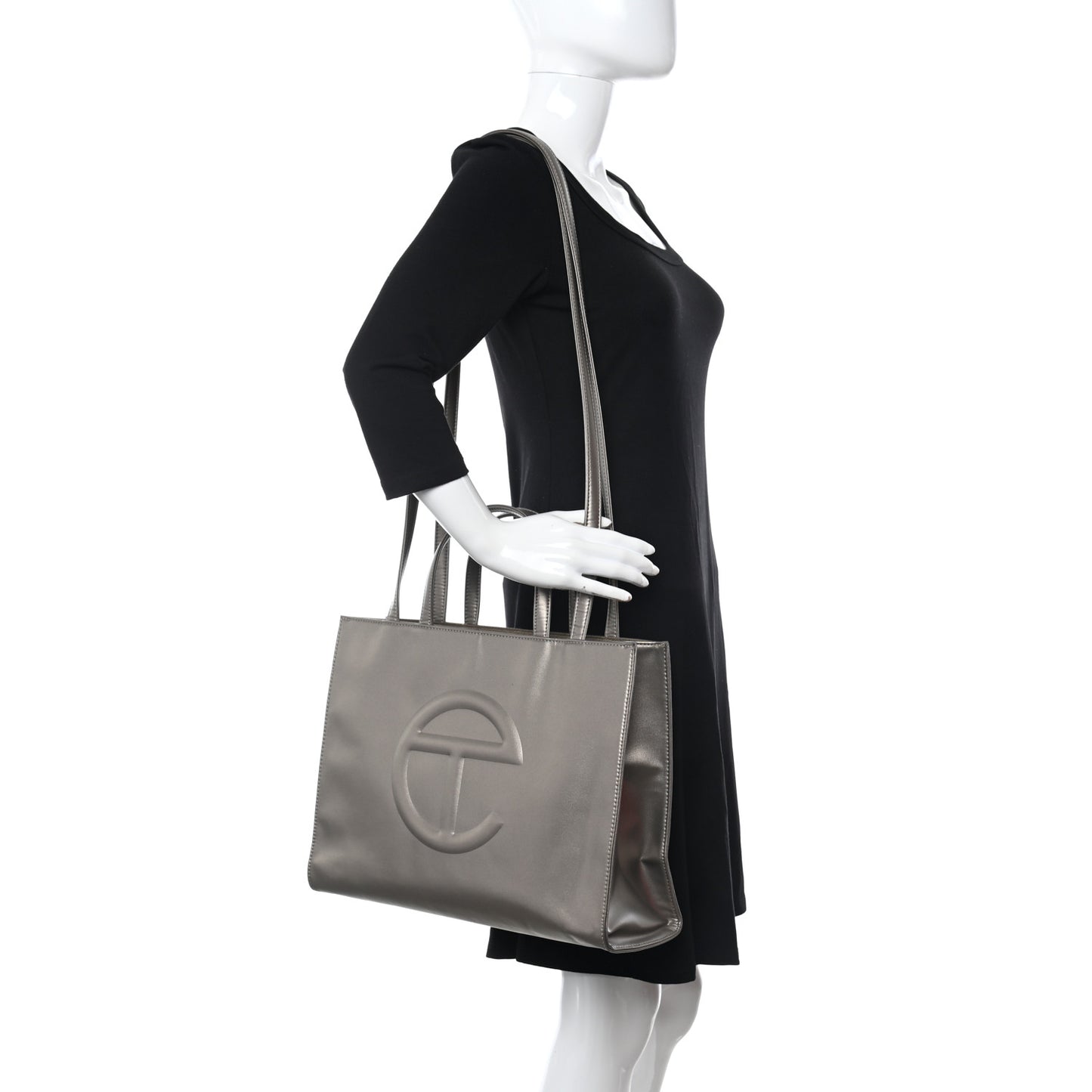 Metallic Vegan Leather Medium Shopping Bag Bronze