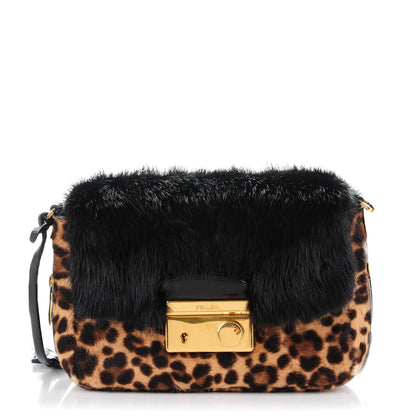 Prada Calf Hair Mink Fur Leopard Print Crossbody Bag Miele Moro 1 of 8