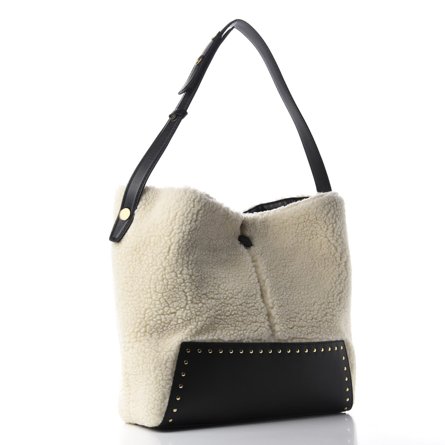Stella McCartney Eco Alter Nappa Shearling Popper Bucket Bag Black White 3 of 11