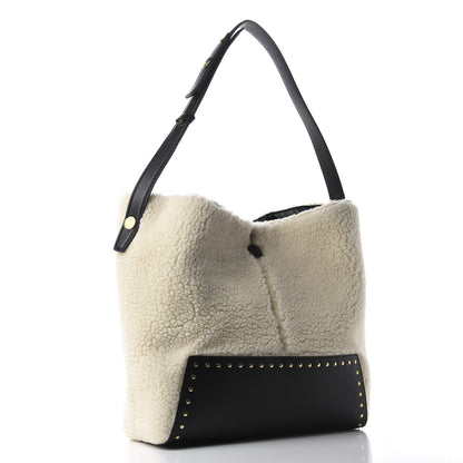 Stella McCartney Eco Alter Nappa Shearling Popper Bucket Bag Black White 3 of 11
