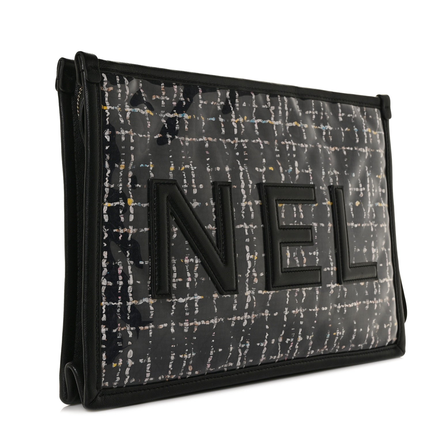Chanel Tweed PVC Lambskin Large Pouch Black 3 of 9