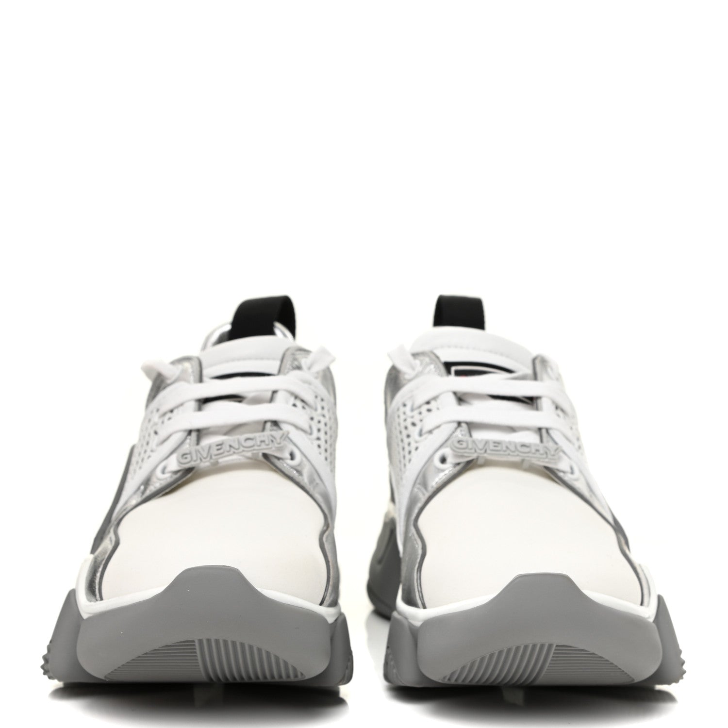 Givenchy Metallic Calfskin Neoprene Suede Mesh Baisse Jaw Low Sneakers 37 White Silver 2 of 7