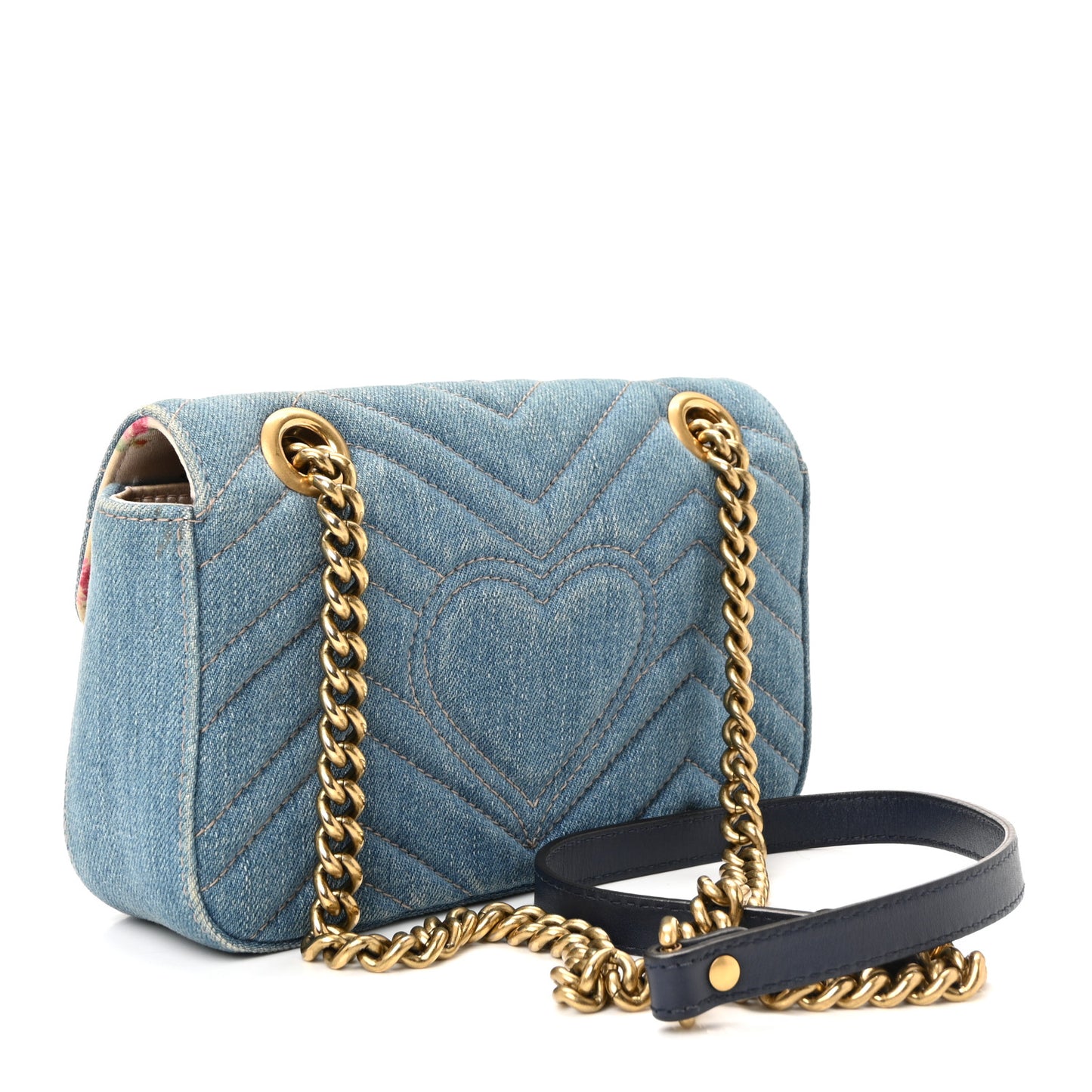Denim Matelasse Mini Pearly GG Marmont Shoulder Bag Blue