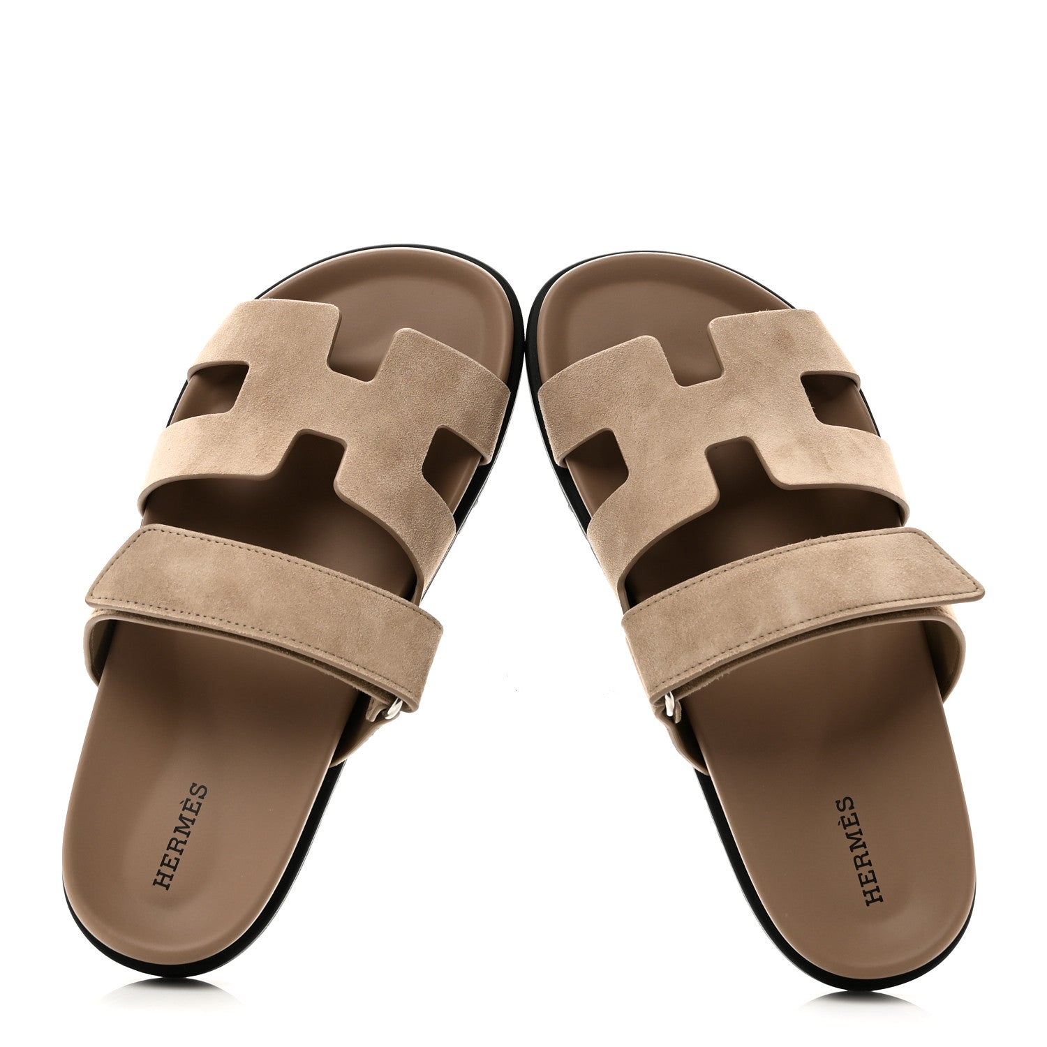 Hermes Suede Goatskin Womens Chypre Sandals 38 Beige Sable 1879733
