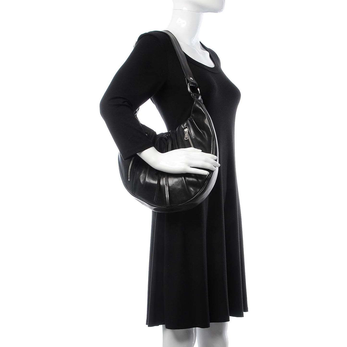 Calfskin Pleated Rive Gauche Hobo Black