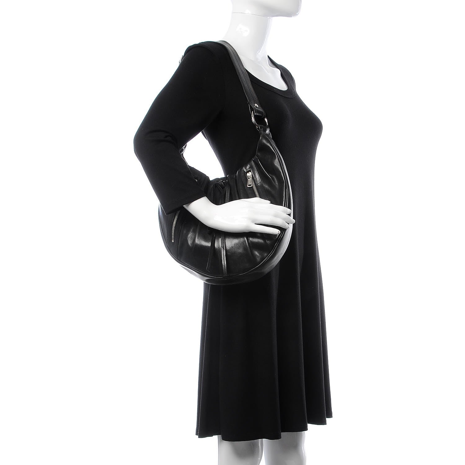 Saint Laurent Calfskin Pleated Rive Gauche Hobo Black 2 of 7