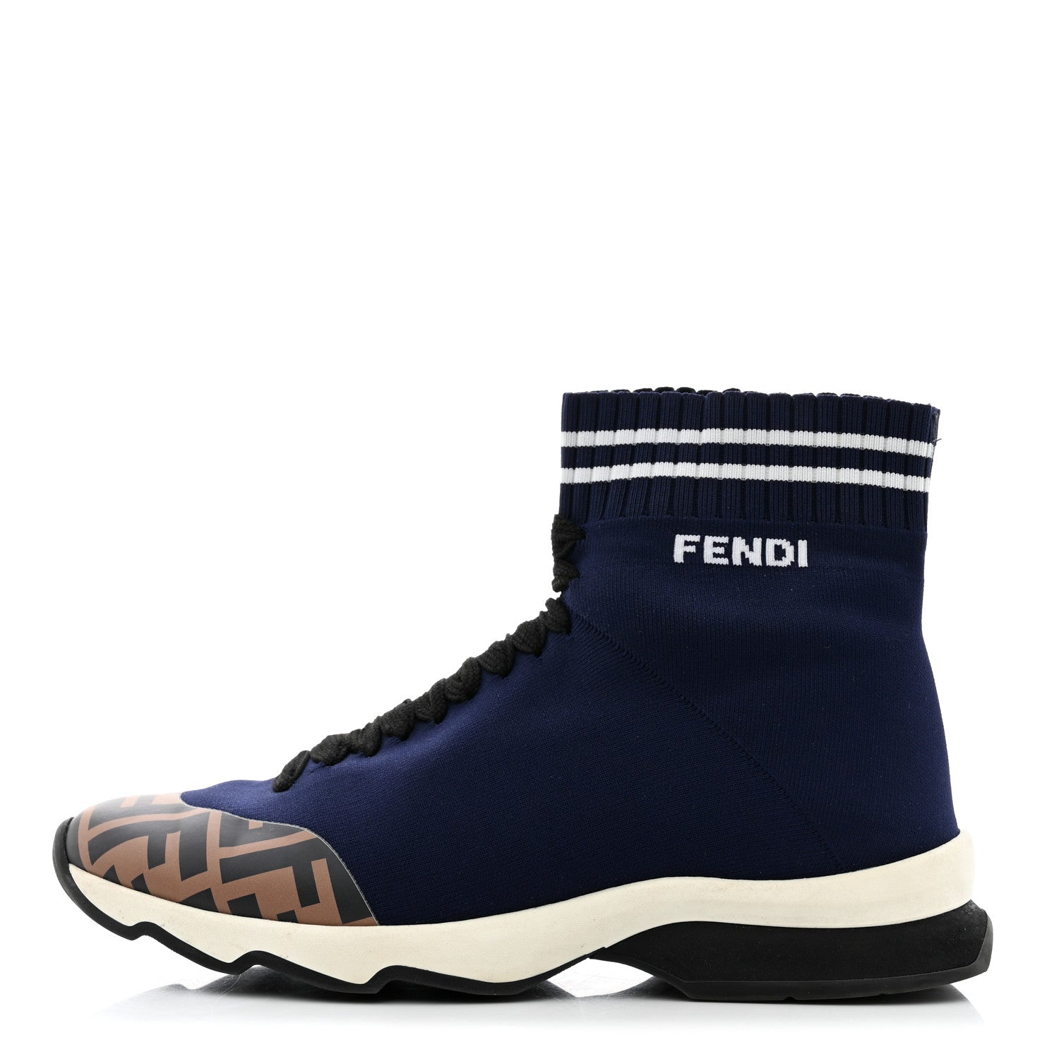 Fendi Stretch Knit Jacquard FF Sock Trainers 37 Navy Blue 1 of 7