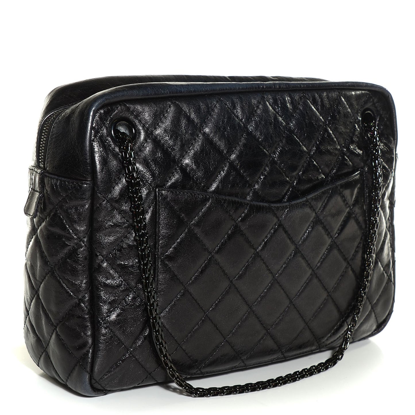 Metallic Aged Calfskin Quilted Large Reissue Camera Case Black