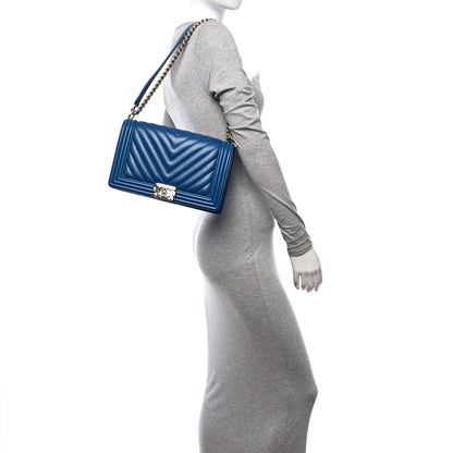 Chanel Lambskin Chevron Quilted New Medium Boy Flap Blue 2 of 10