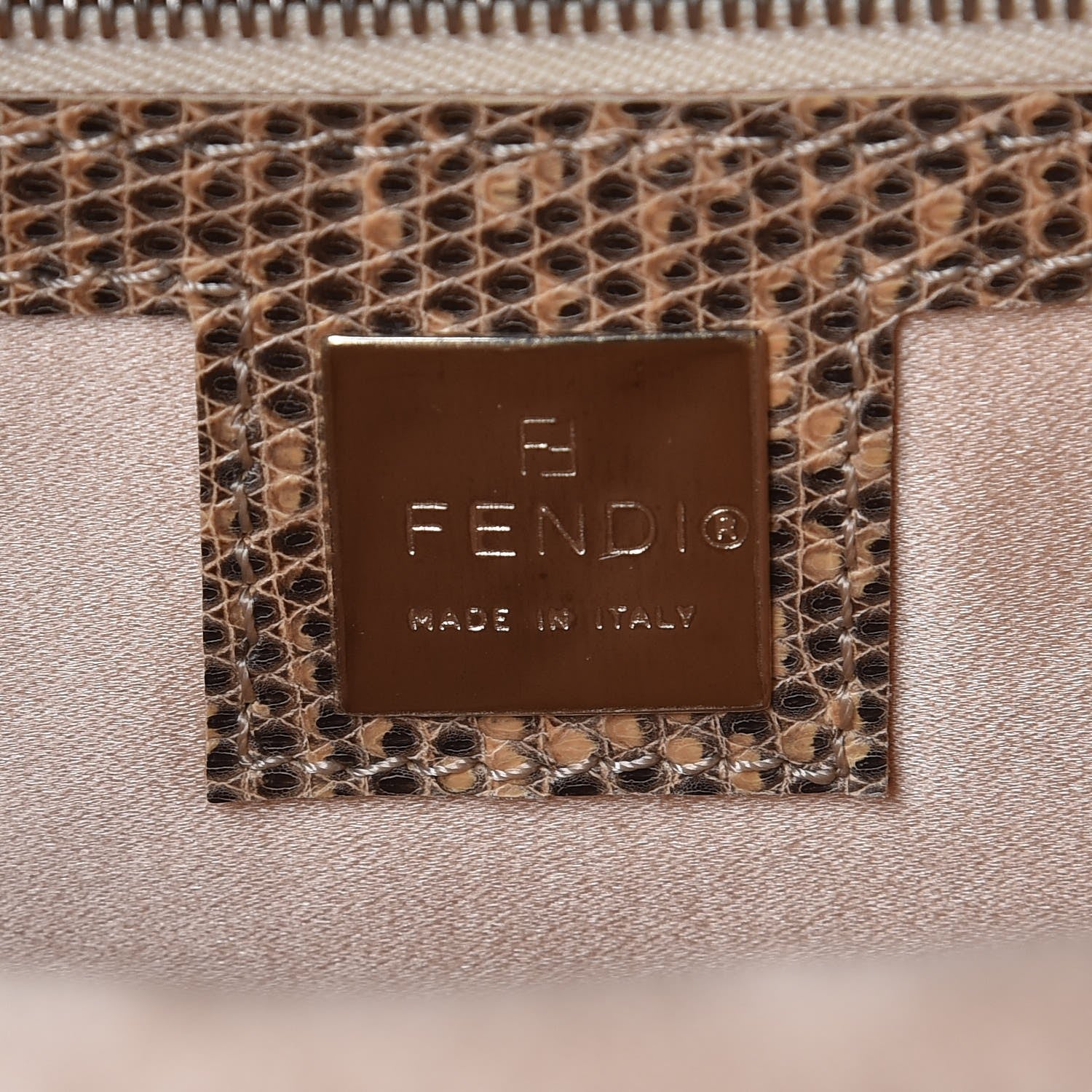 Fendi Zucca Embroidered Lizard Trim Bag Tobacco 6 of 9