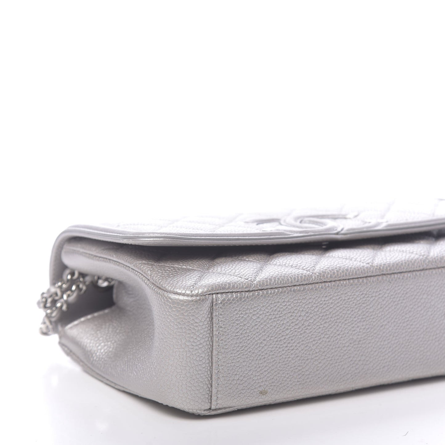 Metallic Caviar Quilted Small CC Filigree Flap Silver
