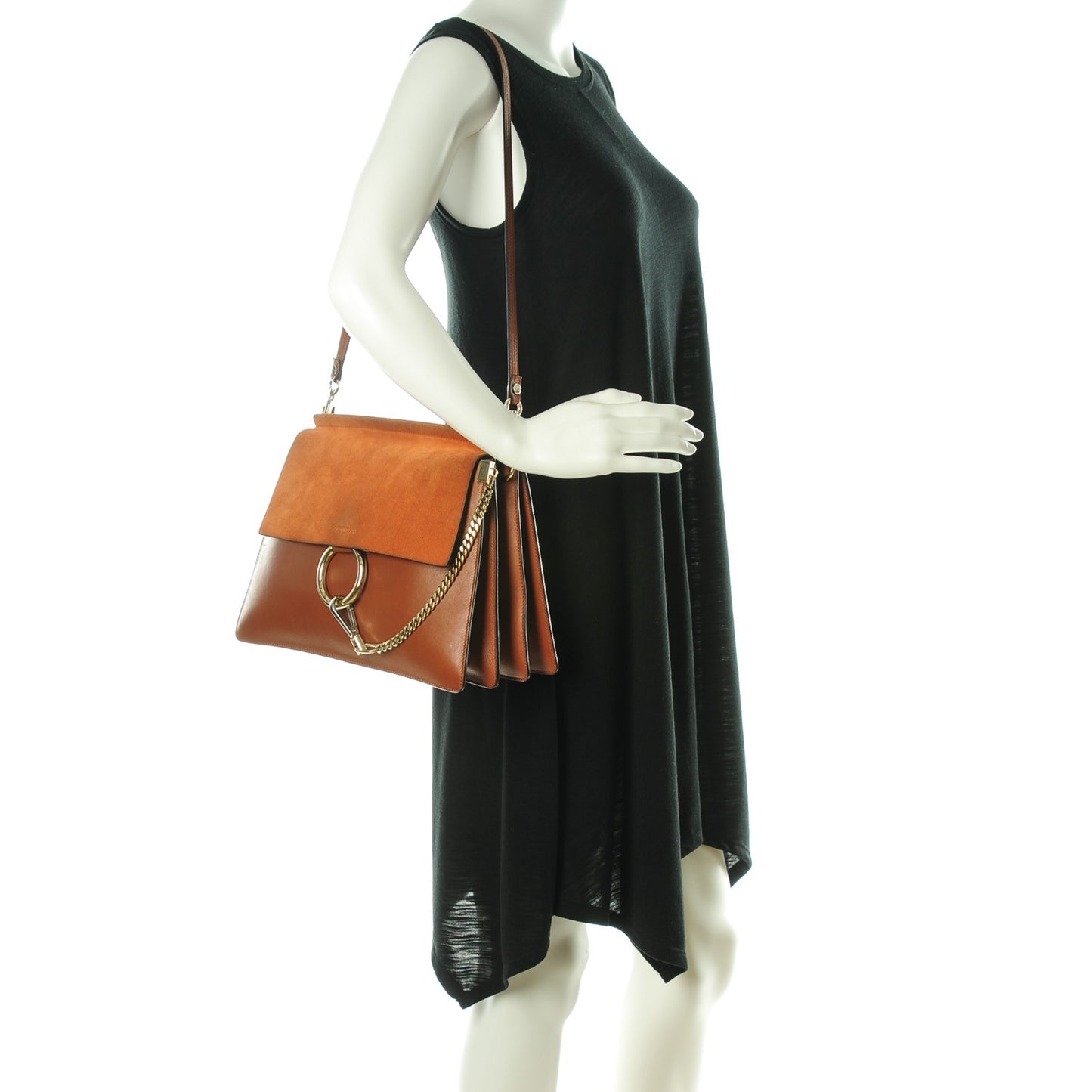 Suede Calfskin Medium Faye Shoulder Bag Tobacco