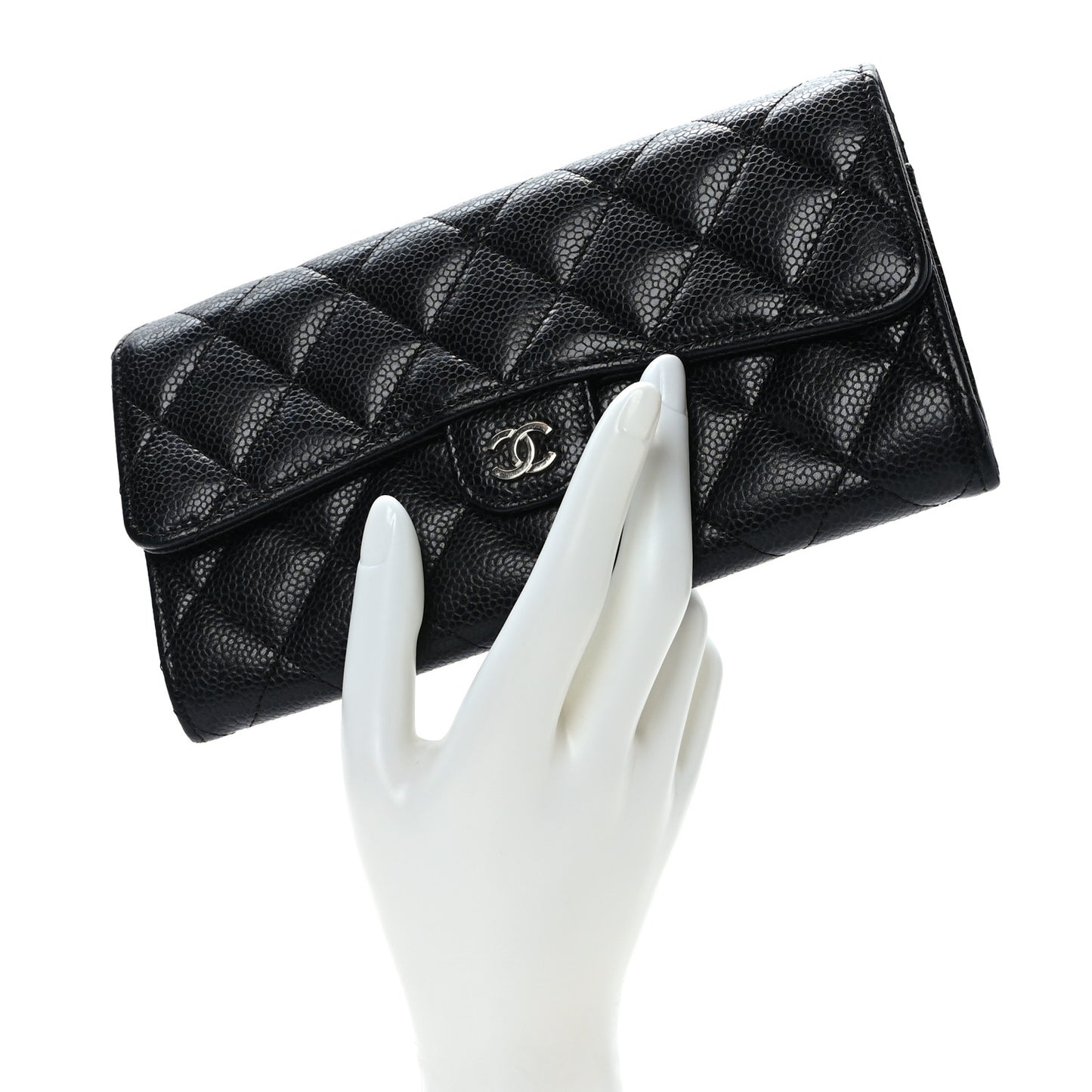 Caviar Quilted Large Gusset Flap Wallet Black