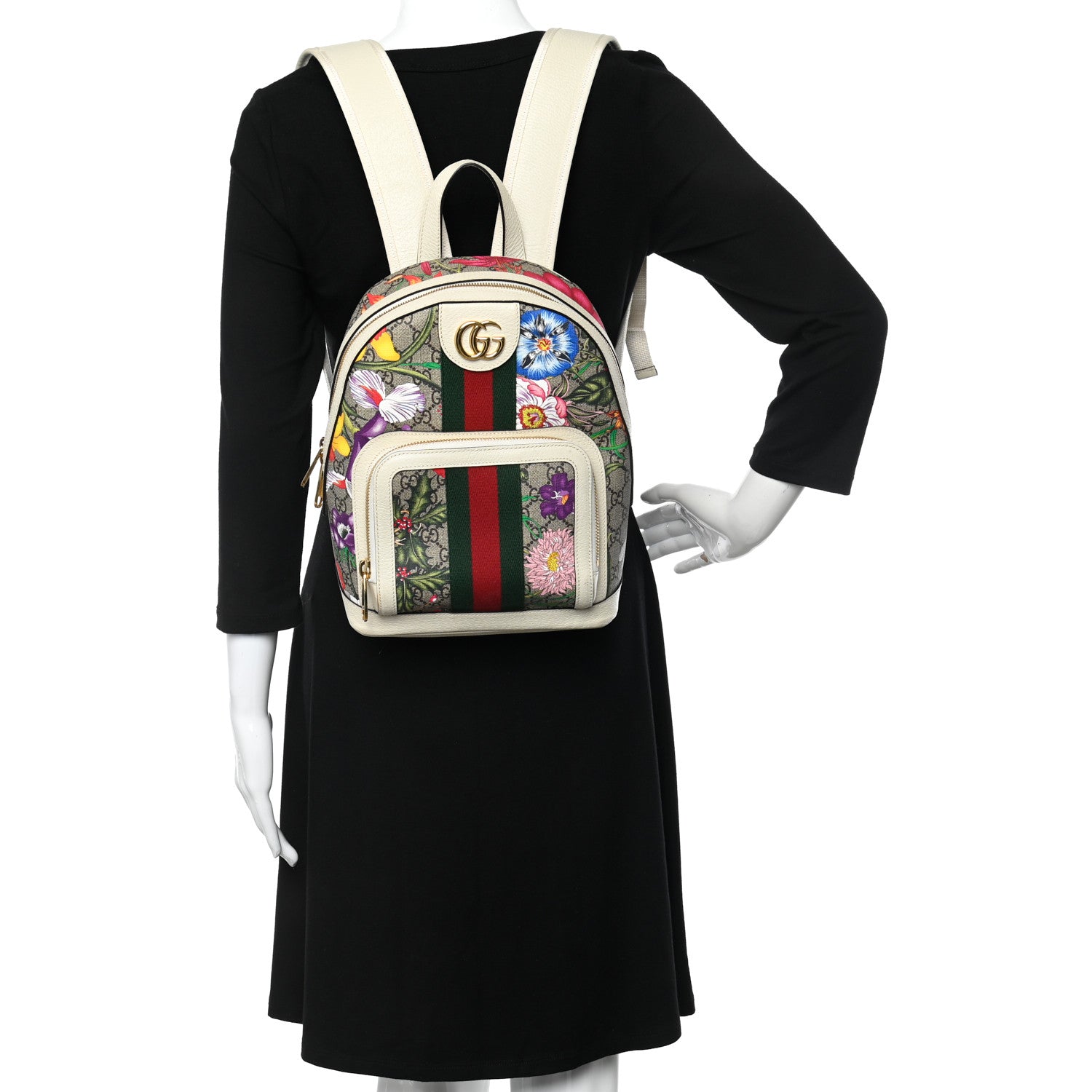 Gucci GG Supreme Monogram Flora Web Small Ophidia Day Backpack White 2 of 12