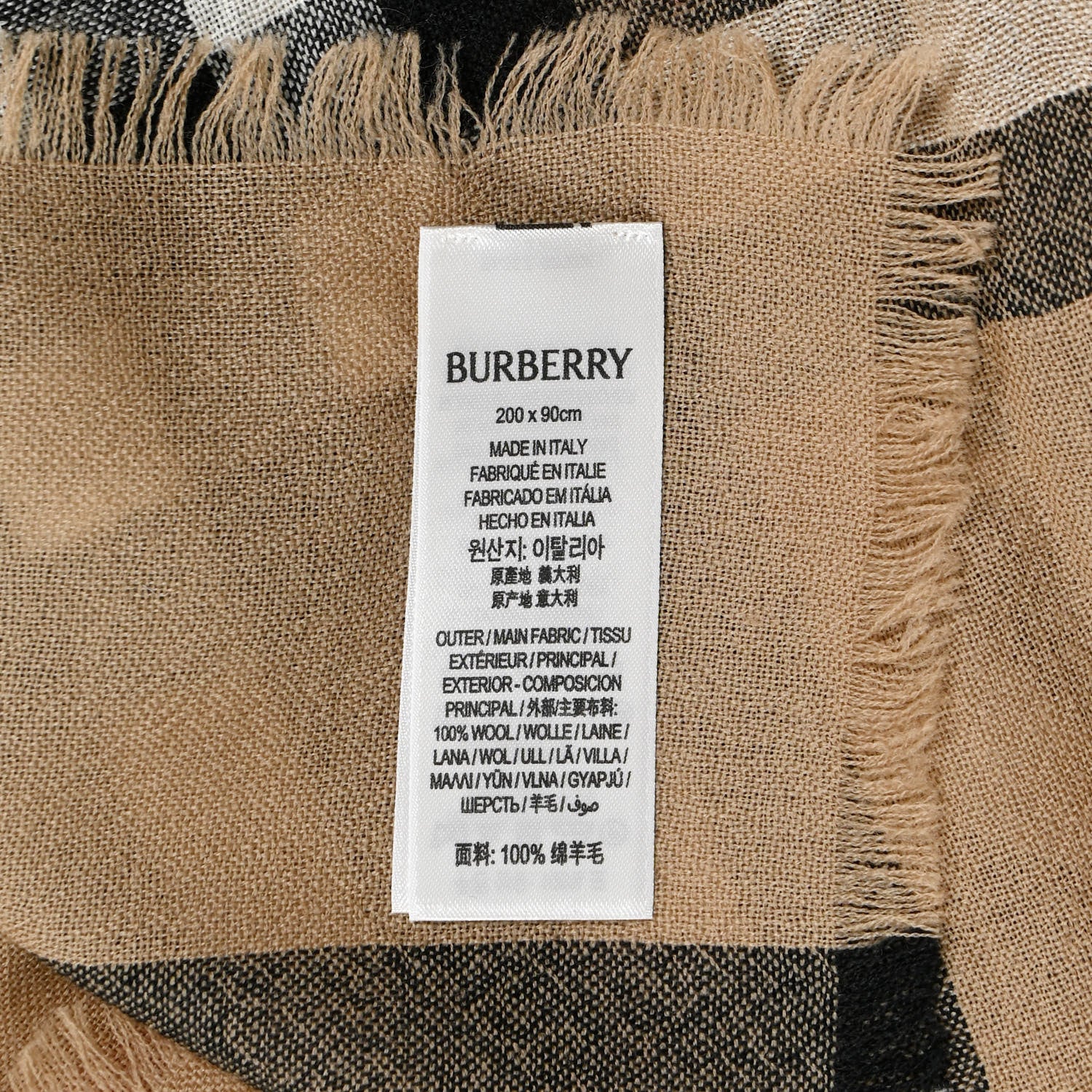 Burberry Wool Silk Gauze Giant Check Lightweight Scarf Camel 3 of 6