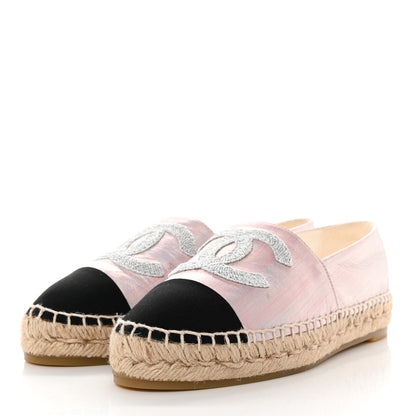 Chanel Laminated Lambskin Grosgrain Embroidered CC Espadrilles 39 Pink Silver Black 3 of 8
