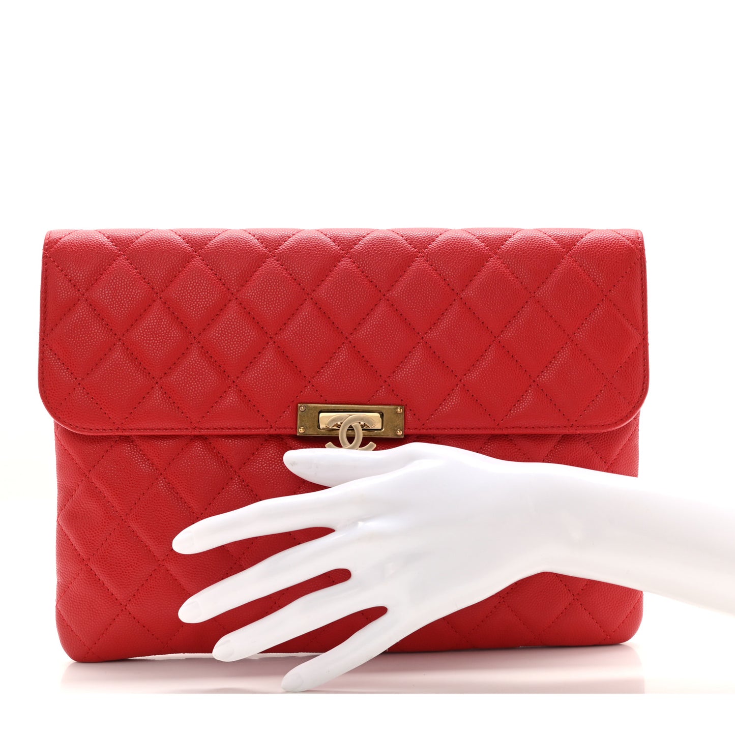 Caviar Quilted Golden Class Pouch Red