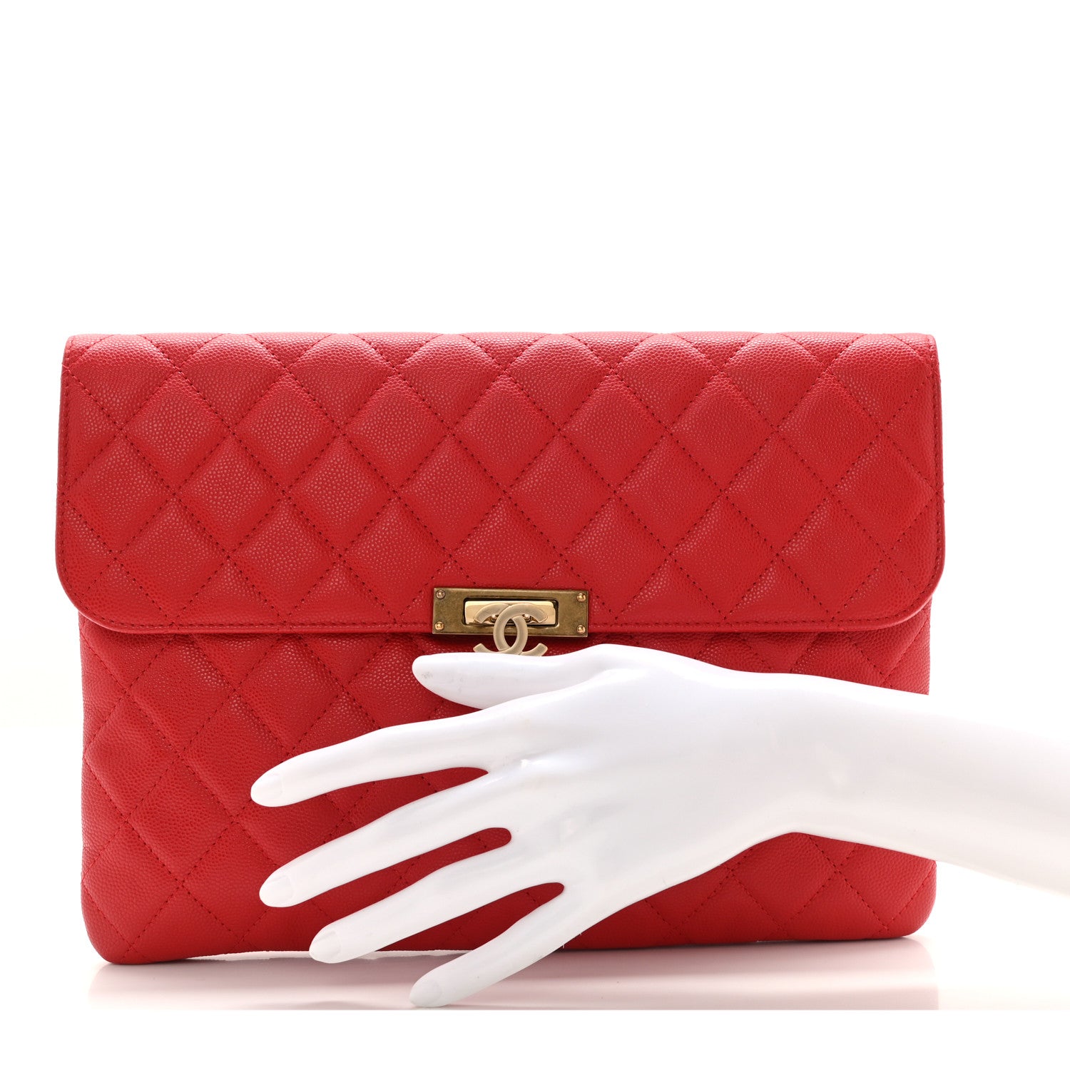 Chanel Caviar Quilted Golden Class Pouch Red 2 of 6