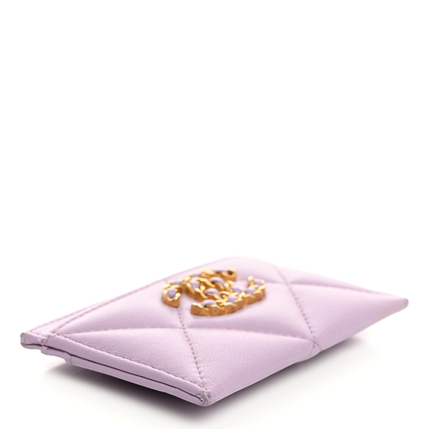 Lambskin Quilted Chanel 19 Card Holder Light Purple