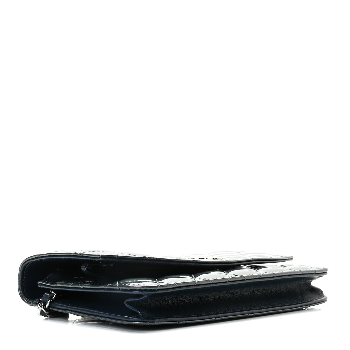 Patent Quilted Brilliant Wallet On Chain WOC Dark Blue