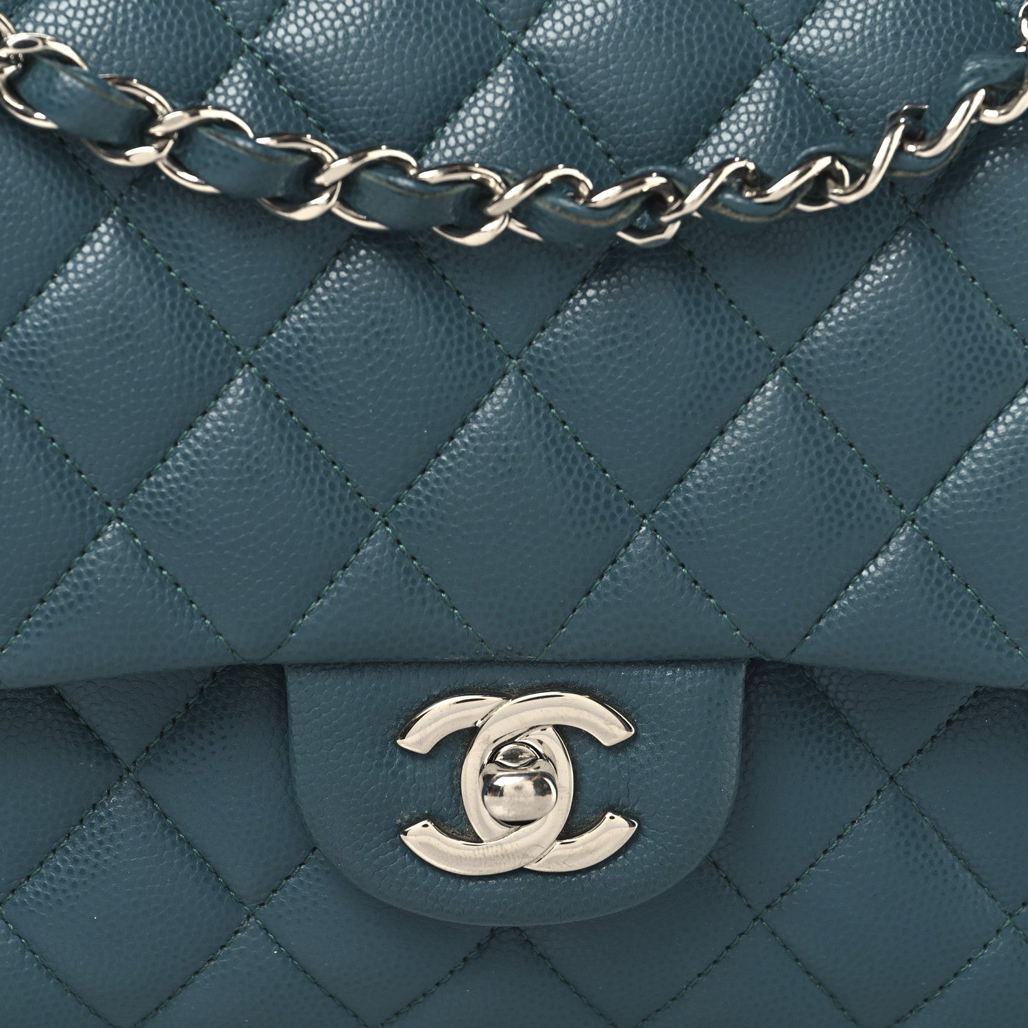 Chanel Caviar Quilted Medium Double Flap Turquoise 8 of 11
