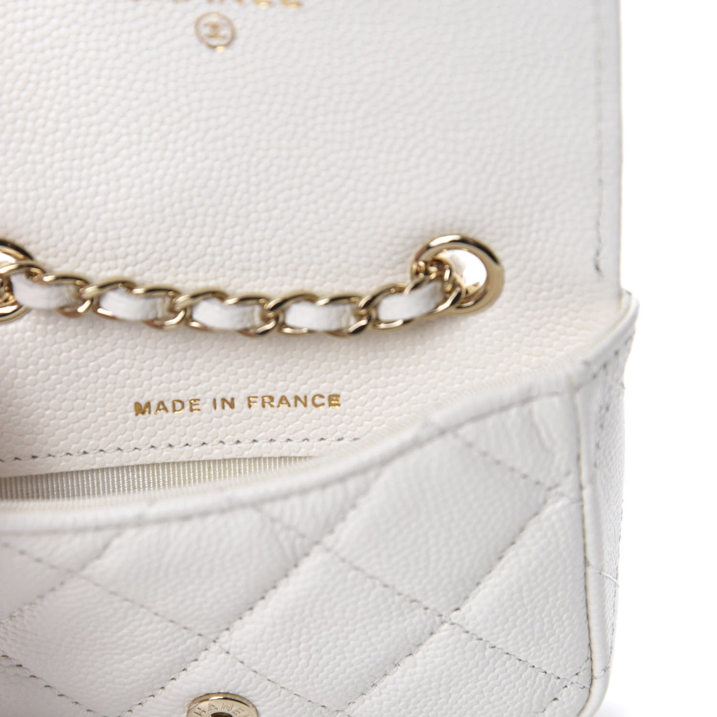 Caviar Quilted Flap Chain Waist Bag White