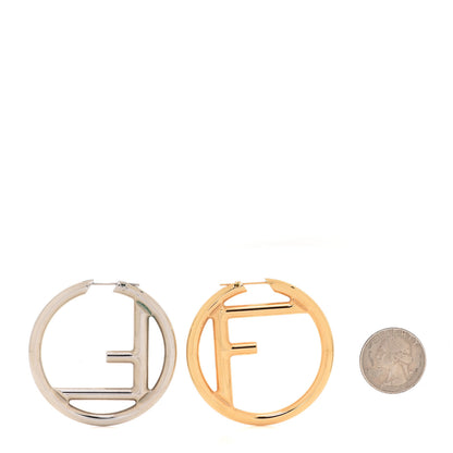 Fendi Metal FF Hoop Earrings Gold Silver 2 of 6