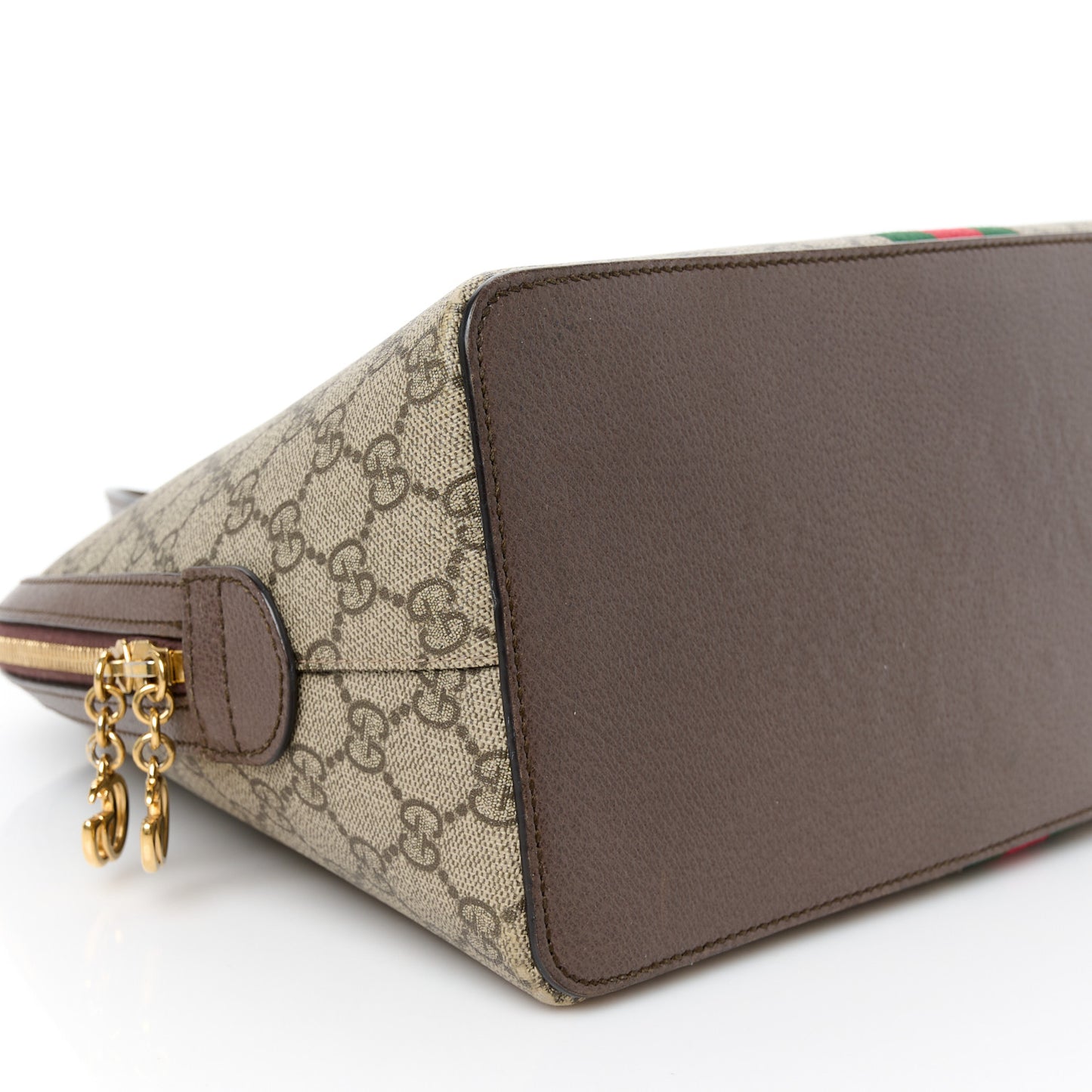 GG Supreme Monogram Web Medium Ophidia Top Handle Dome Bag Brown