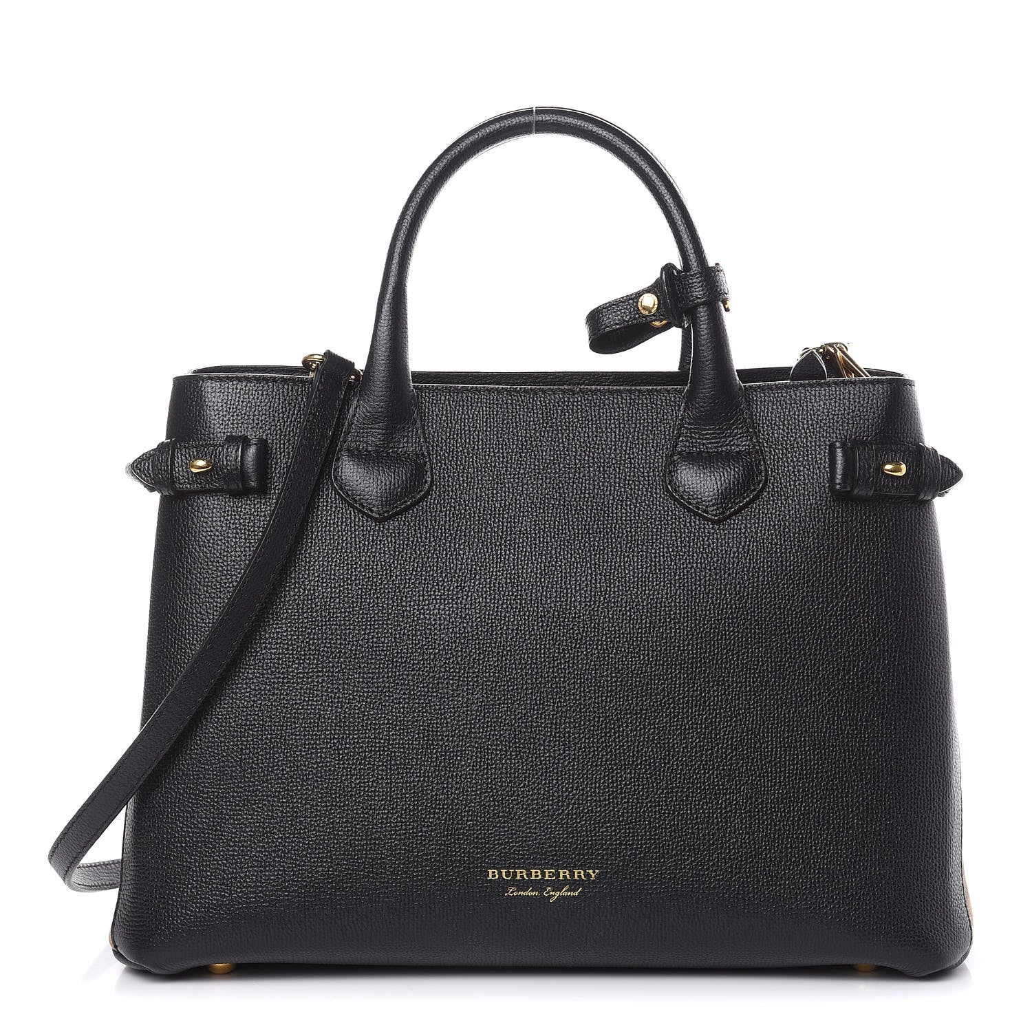 Burberry Grainy Calfskin House Check Medium Banner Tote Black 1 of 12