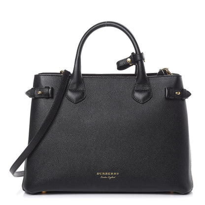 Burberry Grainy Calfskin House Check Medium Banner Tote Black 1 of 12