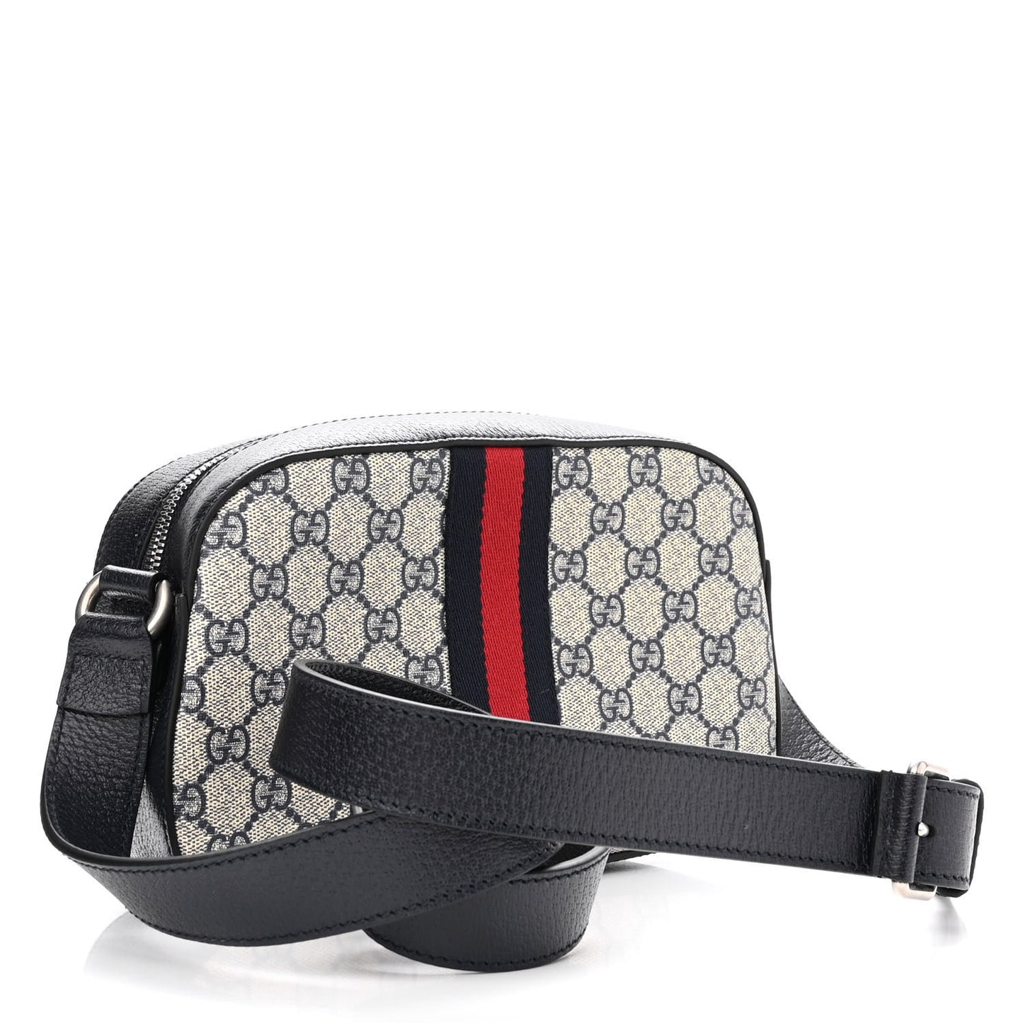 GG Supreme Monogram Textured Dollar Calfskin Web Small Ophidia Camera Bag Beige Blue