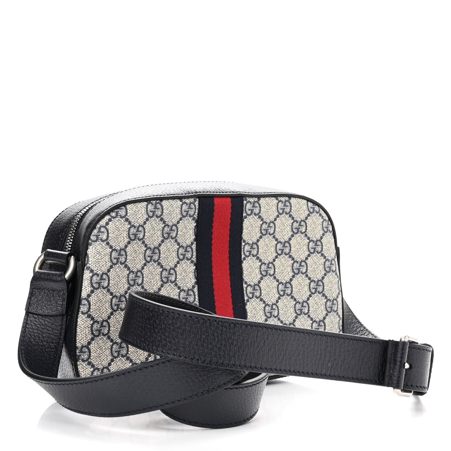 Gucci GG Supreme Monogram Textured Dollar Calfskin Web Small Ophidia Camera Bag Beige Blue 3 of 11