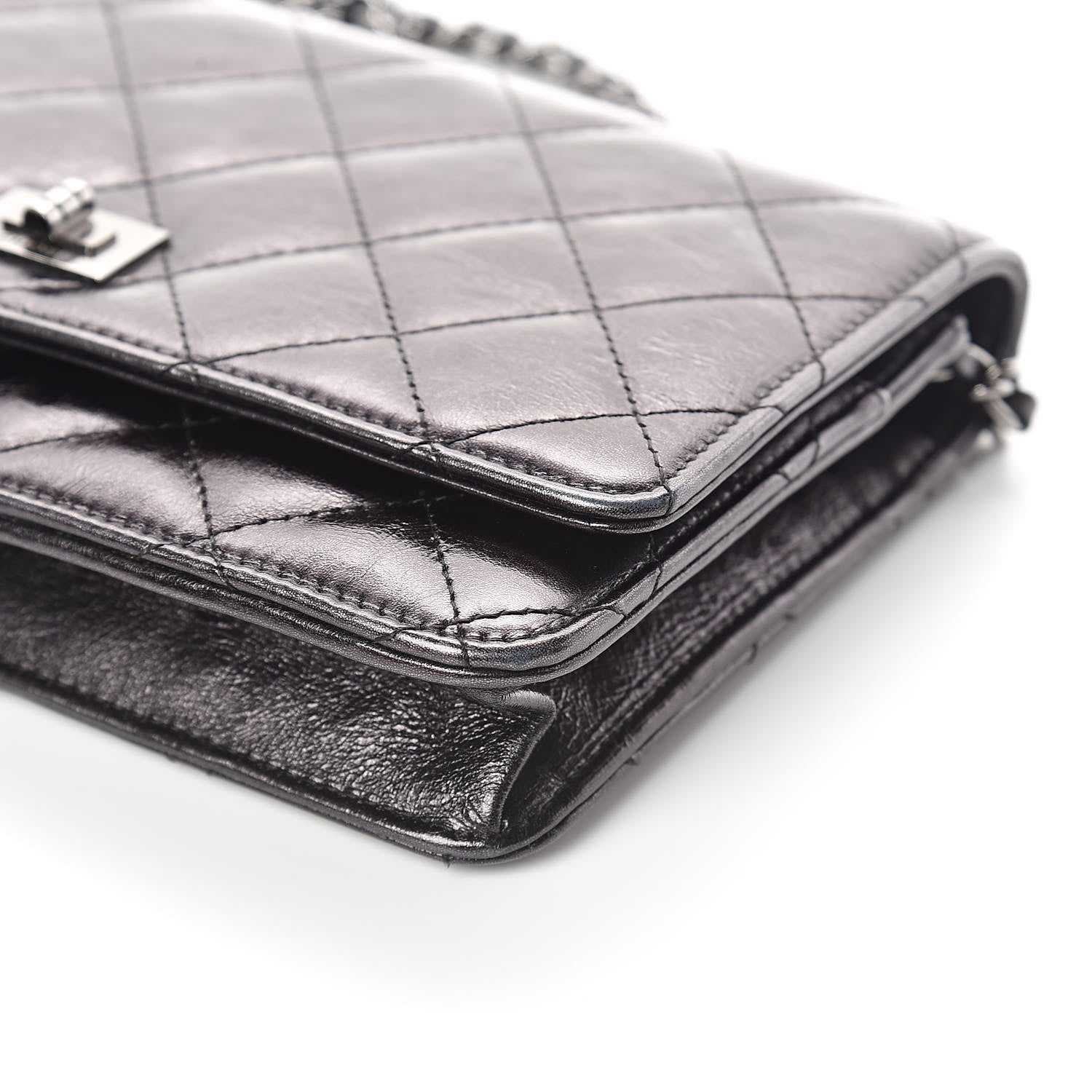 Chanel Glazed Aged Calfskin Reissue Wallet On Chain WOC Black 10 of 11