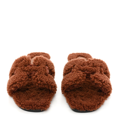 Hermes Woolskin Oran Sandals 36.5 Cognac 2 of 8