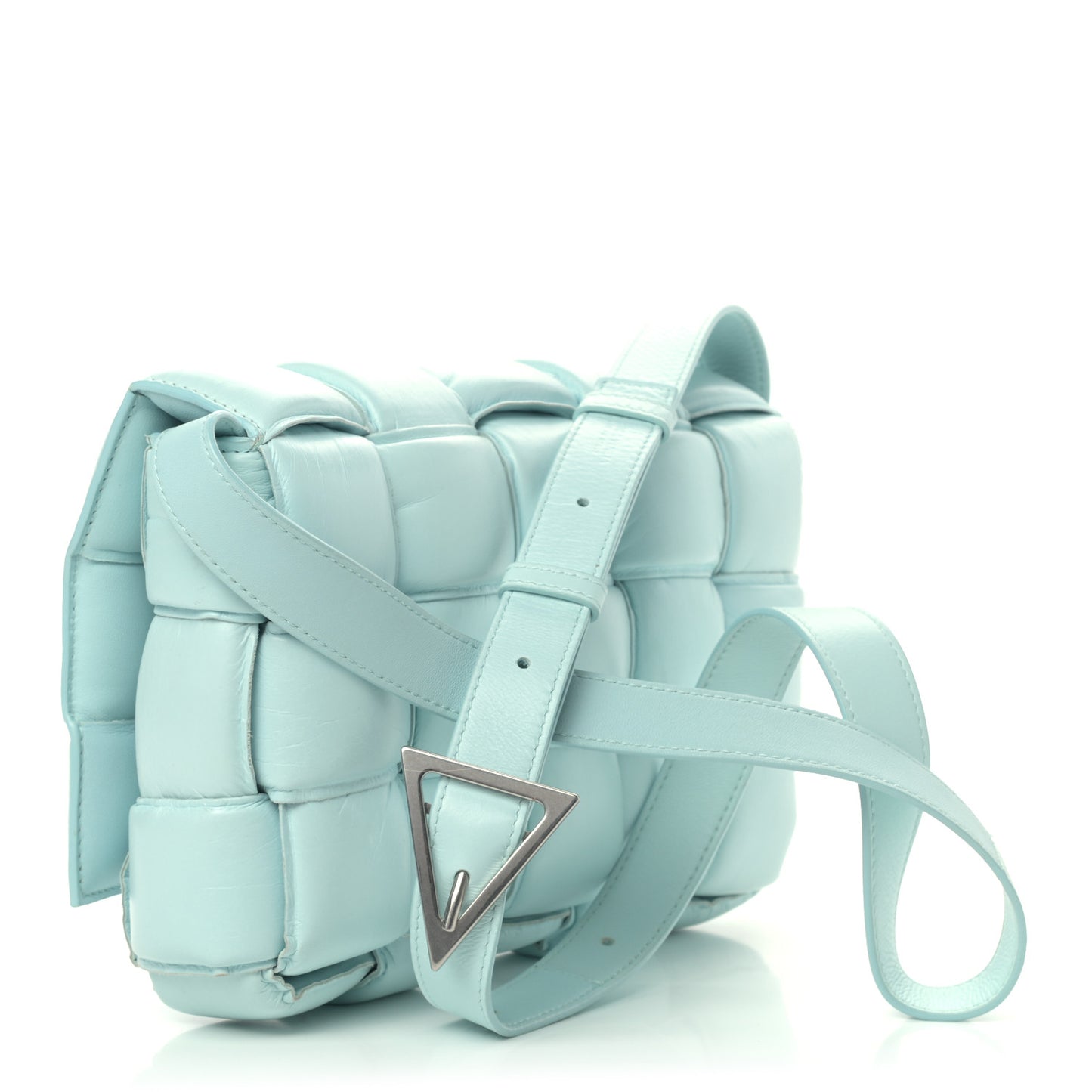 Paper Calfskin Maxi Intreccio Padded Cassette Crossbody Bag Ice